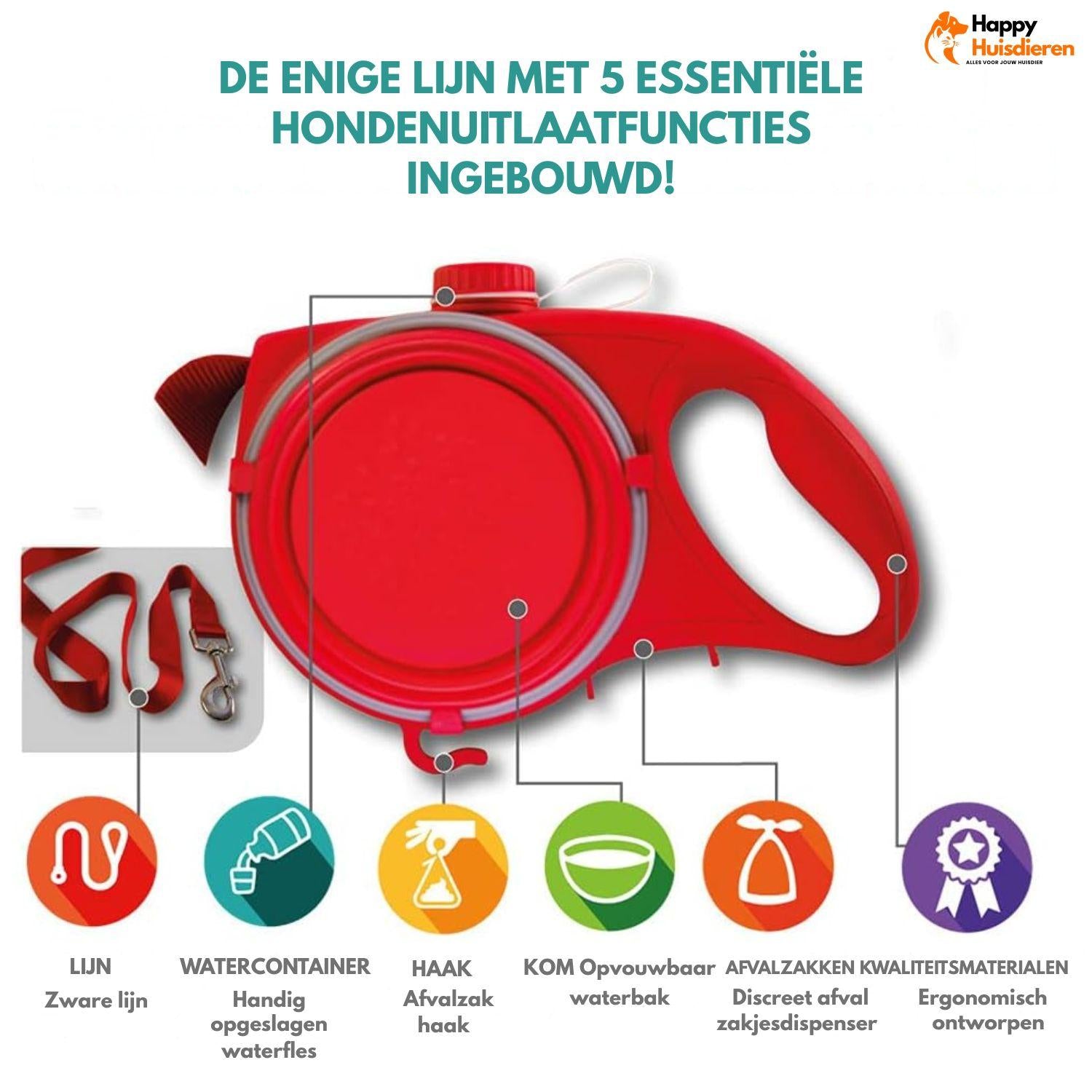 WalkEase Duo | Multifunctionele Hondenriem met Drink- en Voerfunctie