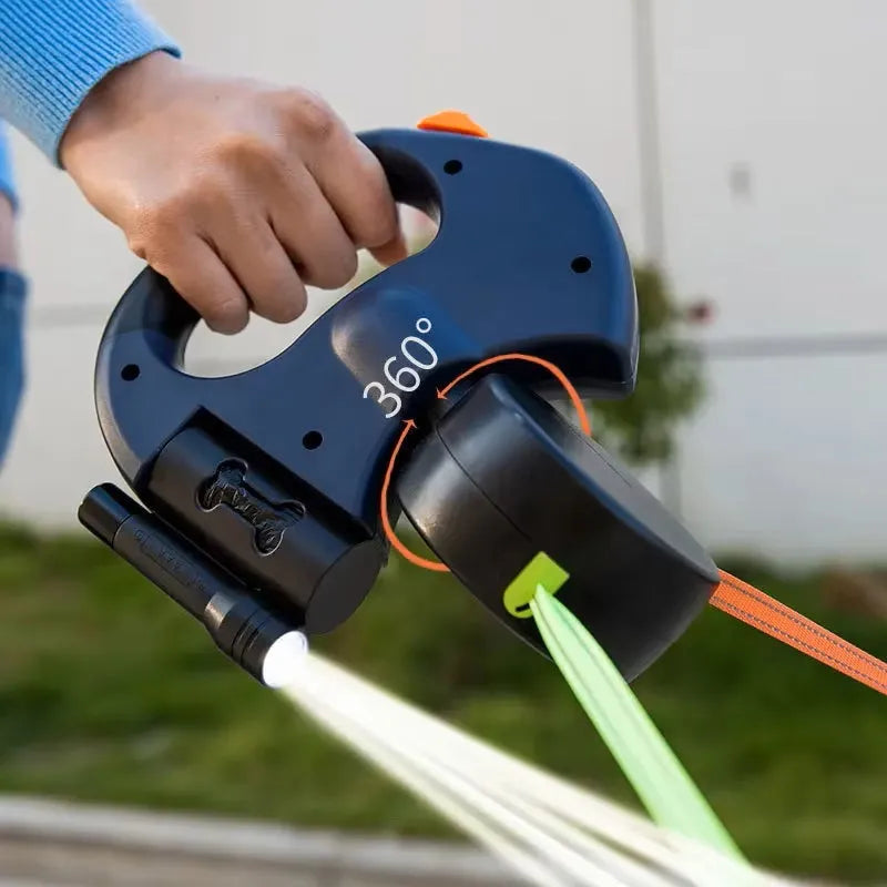FlexiDuo | Dubbele hondenriem met draaimechanisme en ingebouwde zaklamp