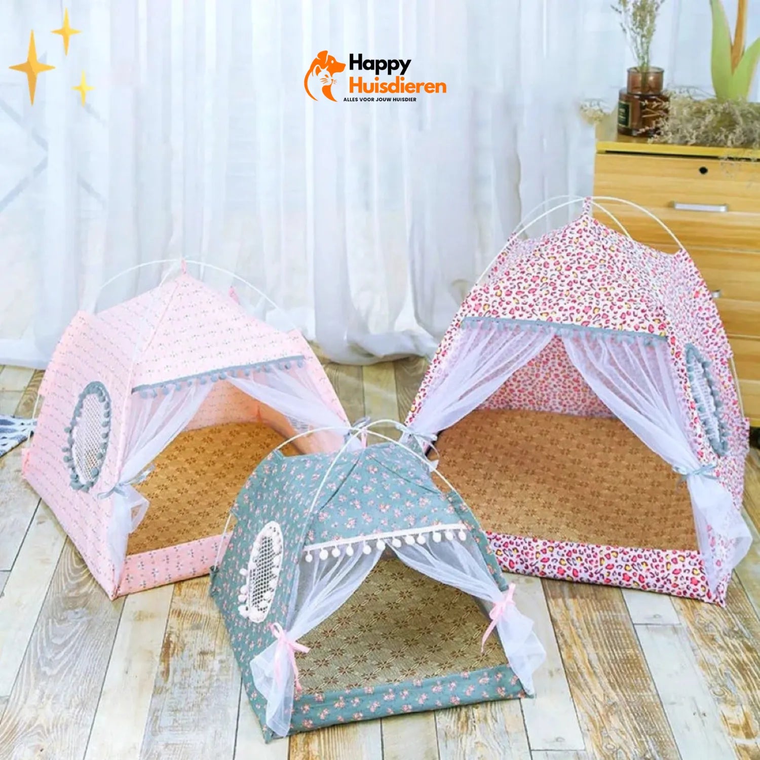 Huisdier Schuilplaats | Tent met Gordijnen voor Katten en Kleine Honden – Comfortabel & Stijlvol