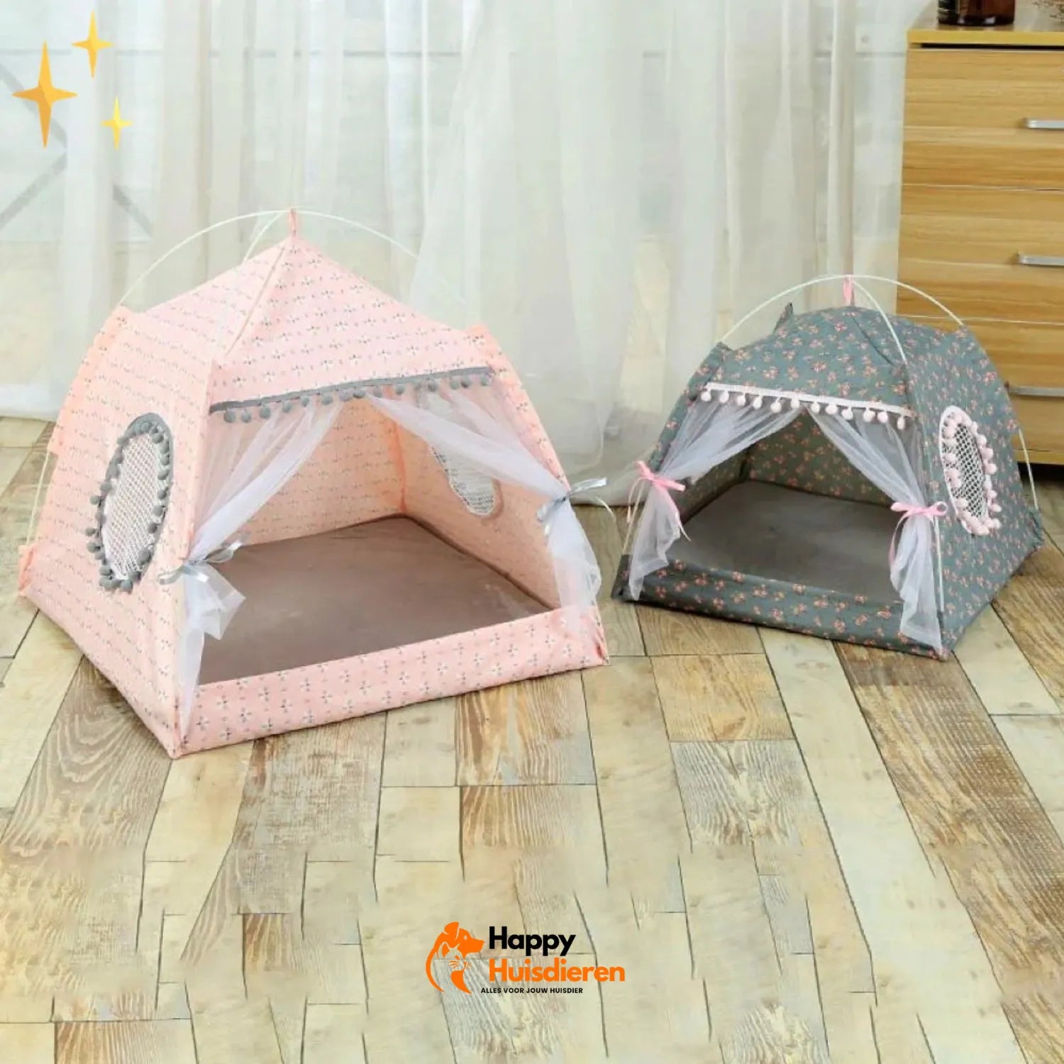 Huisdier Schuilplaats | Tent met Gordijnen voor Katten en Kleine Honden – Comfortabel & Stijlvol