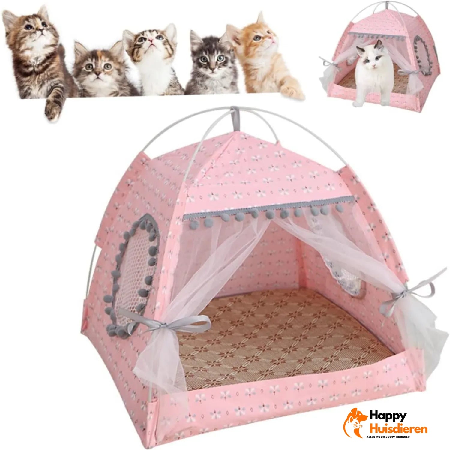 Huisdier Schuilplaats | Tent met Gordijnen voor Katten en Kleine Honden – Comfortabel & Stijlvol