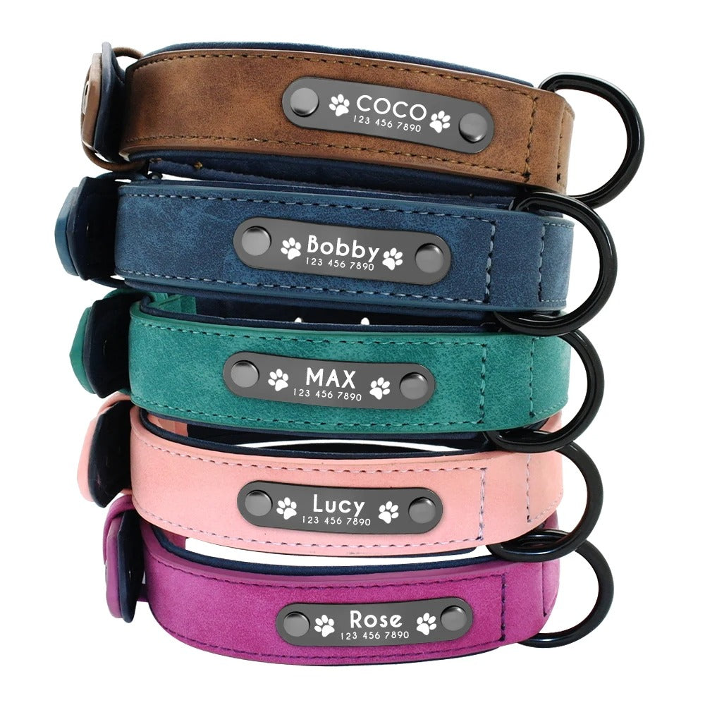 IDLux Lederen Halsband | Gepersonaliseerde Hondenhalsband met Ingebouwde Naamtag