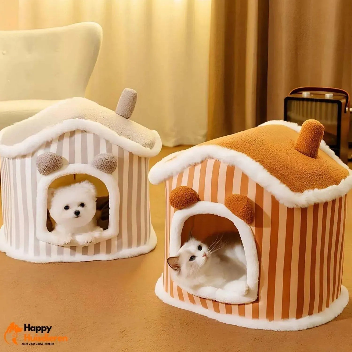 KattenKnus | Warme Semi-gesloten Pluche Kattenhuisje