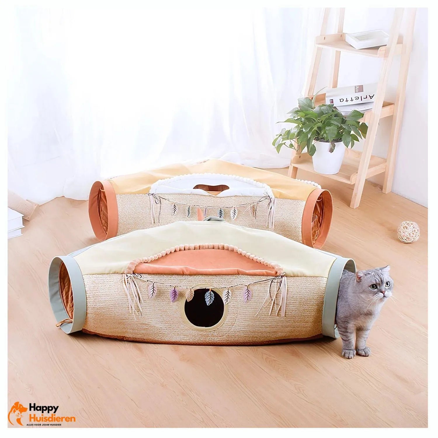 Kattenavonturentunnel | Opvouwbare speeltunnel met slaapbed voor huisdieren
