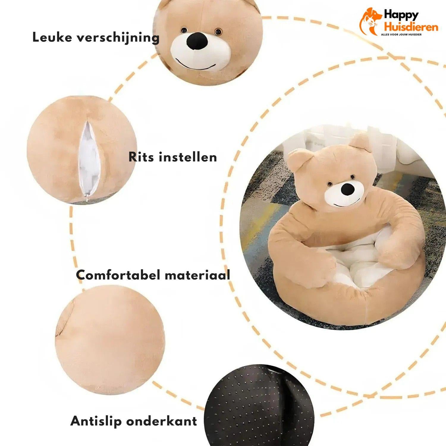 KnuffelNest Beer | Pluche Kattenbed met Afneembare Hoes