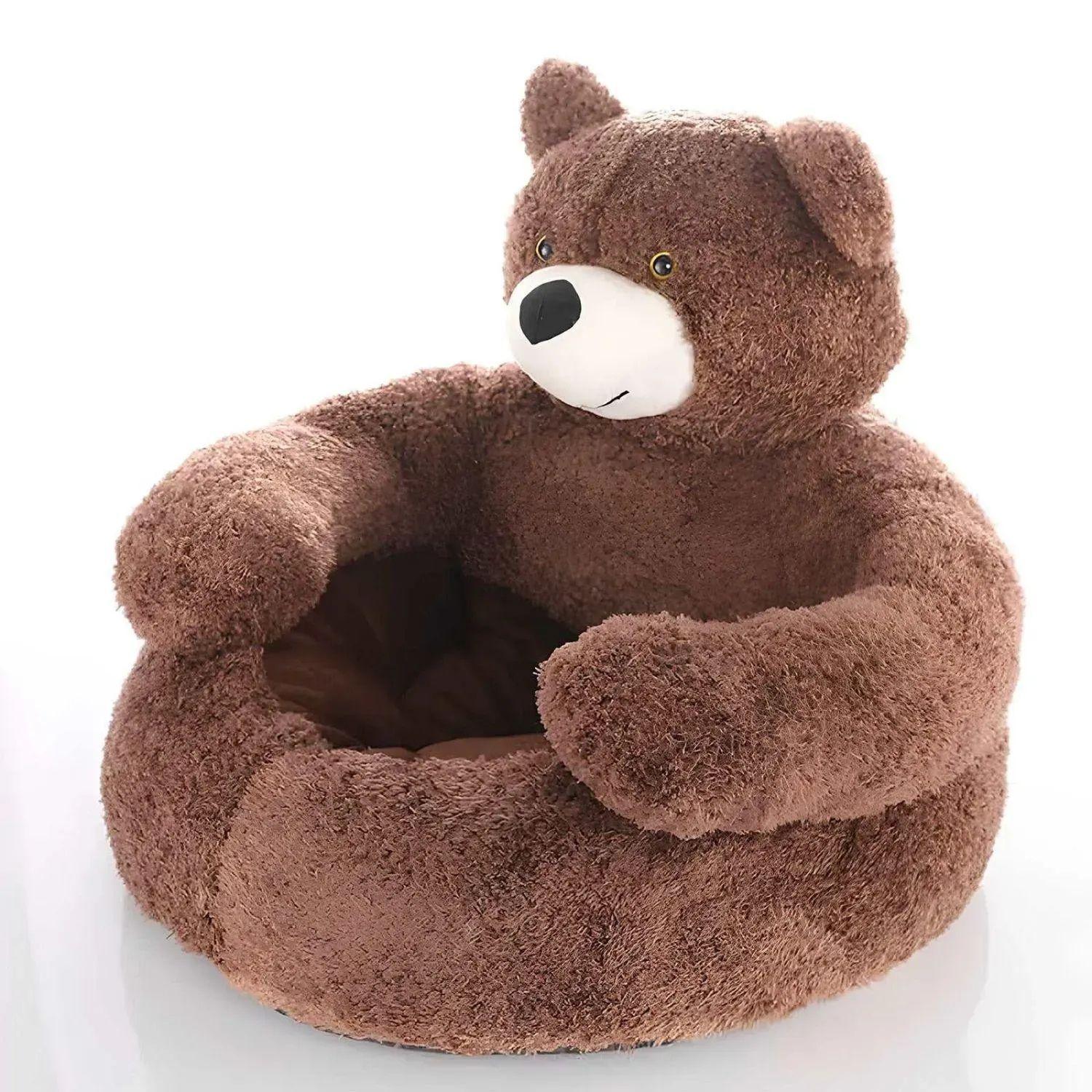 KnuffelNest Beer | Pluche Kattenbed met Afneembare Hoes