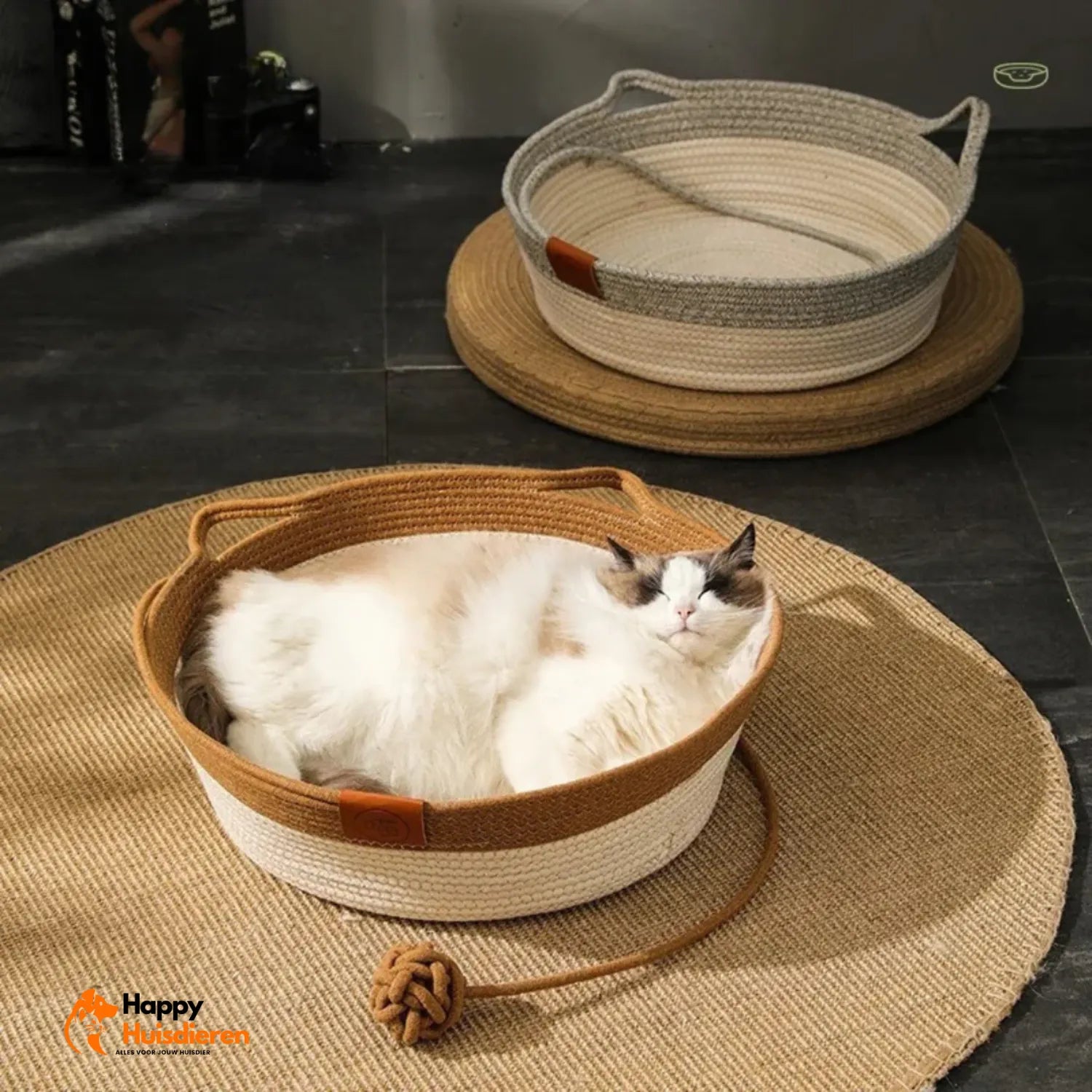 KnusseKatteMand | Handgeweven katoenen touwbed voor katten