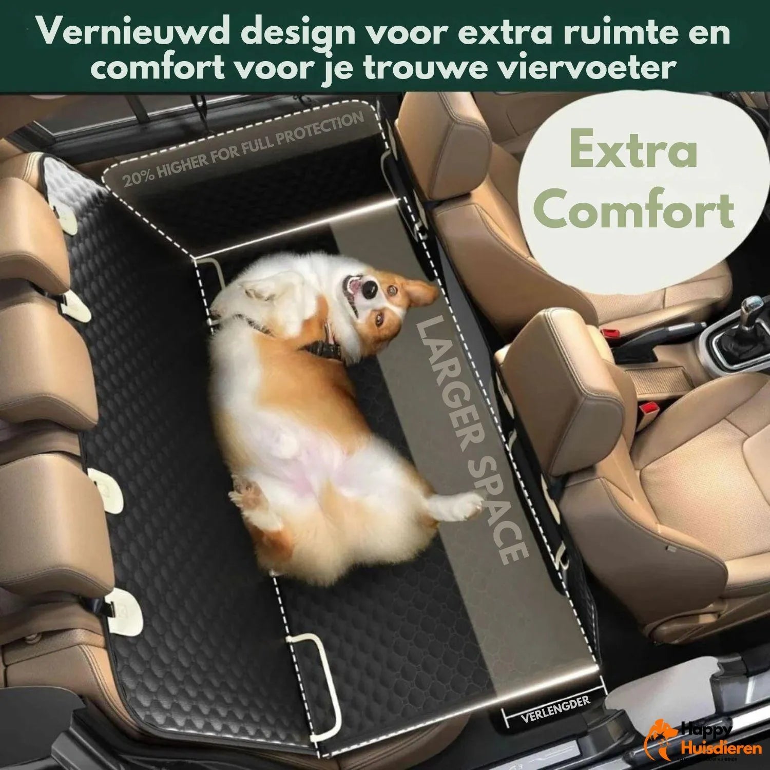 Luxe Hondendeken Auto | Waterafstotende Achterbankbescherming met Verlengpanelen en Veiligheidsgordel