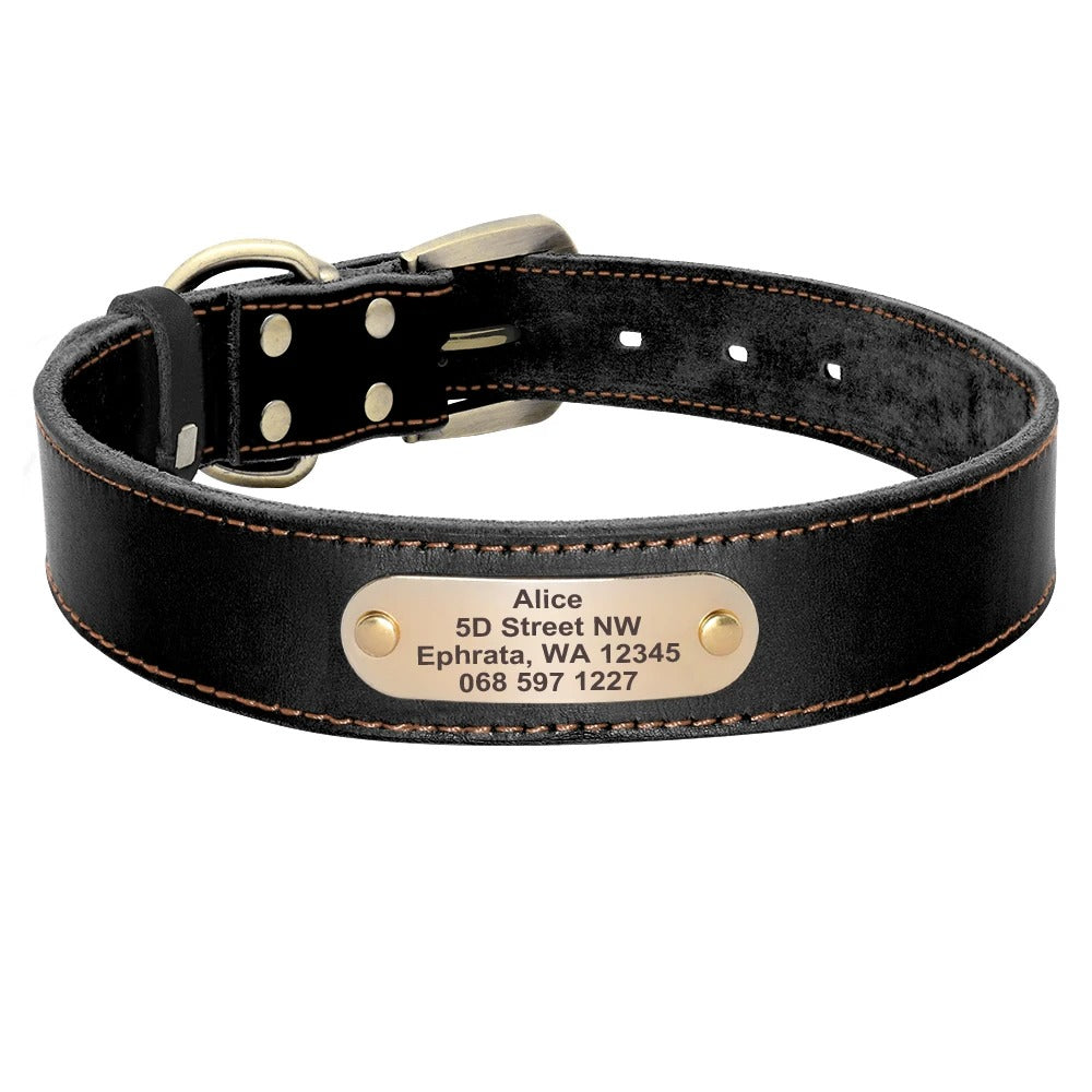 LuxeLeer Halsband & Riem | Gepersonaliseerde Leren Hondenset met Gravure