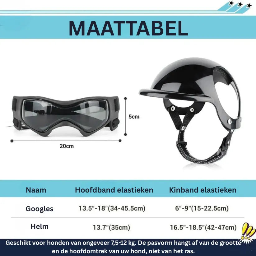 MotoPaw Hondenset | Helm en Beschermende Bril voor Kleine Honden op de Motor