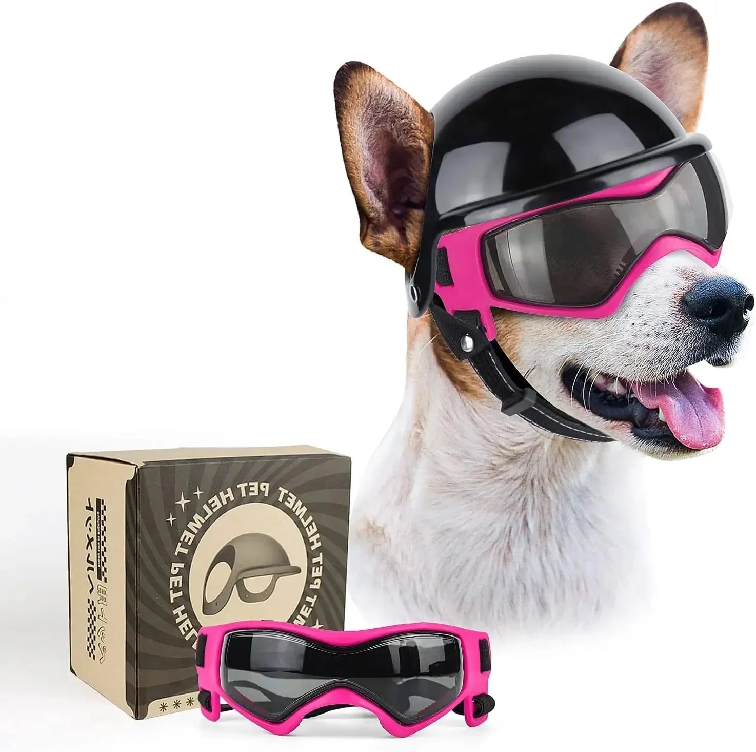 MotoPaw Hondenset | Helm en Beschermende Bril voor Kleine Honden op de Motor