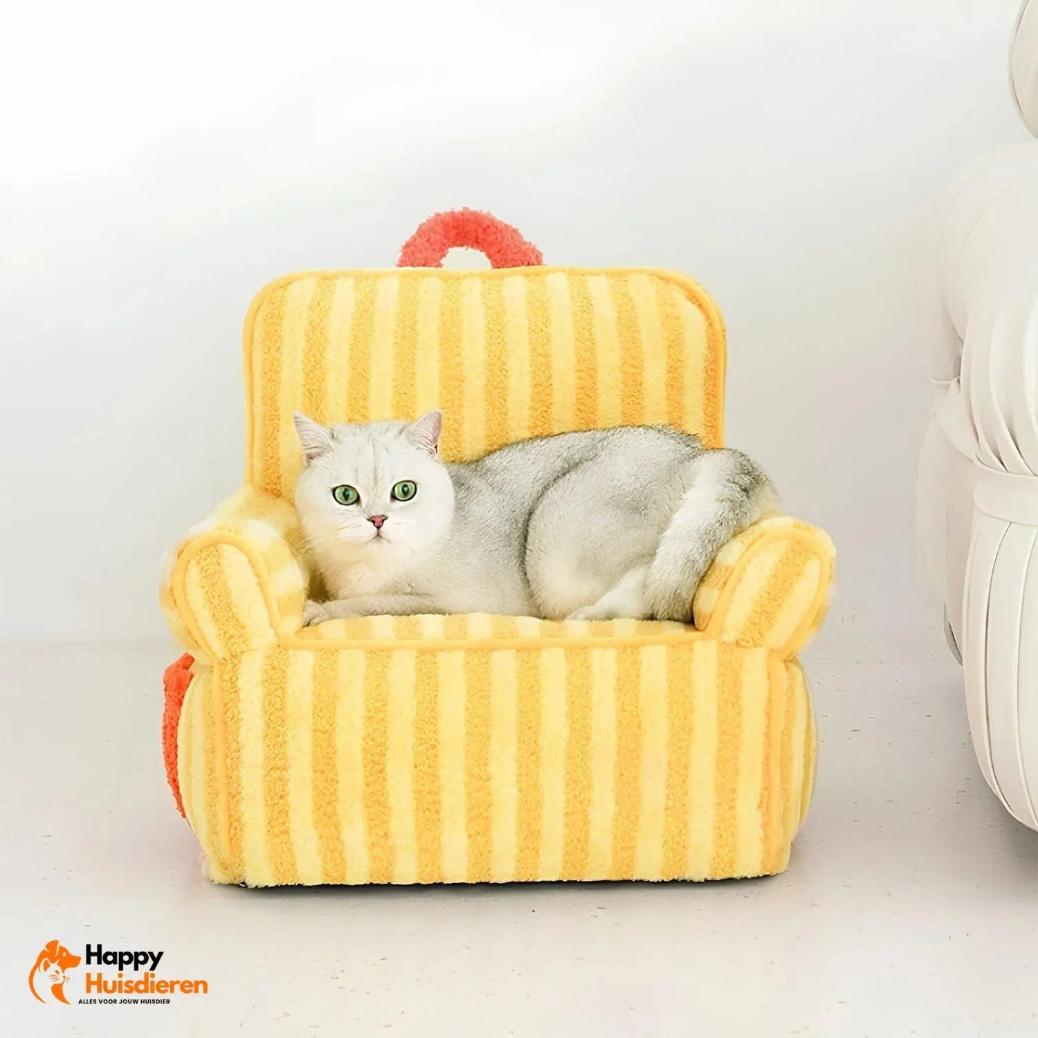 Pluizige Purr Lounger | Gestreept Pluche Kattenbankje voor Comfort