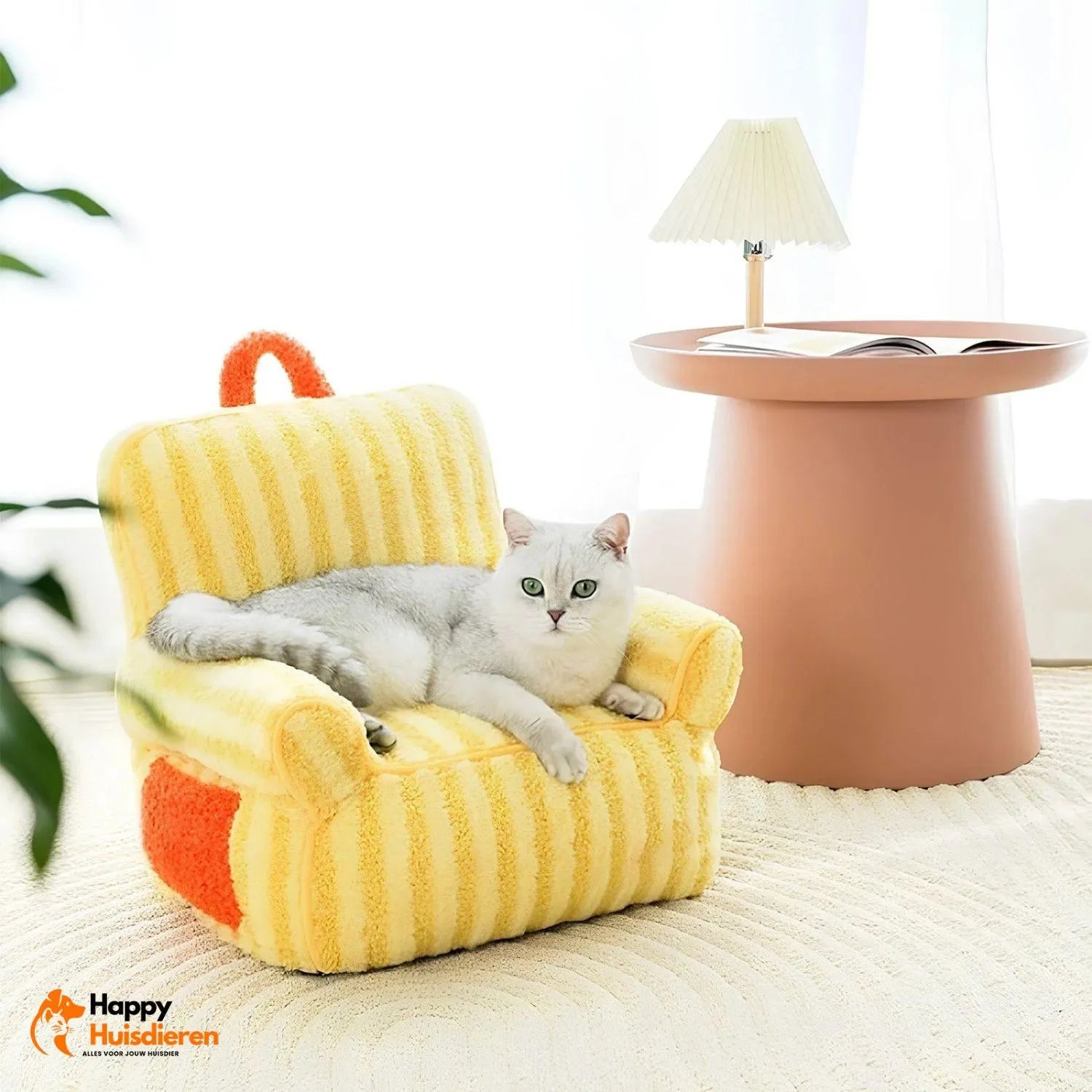 Pluizige Purr Lounger | Gestreept Pluche Kattenbankje voor Comfort