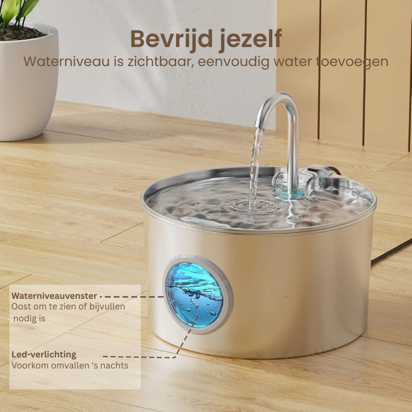 PoesWater Paradijs | Roestvrij Stalen Drinkfontein voor Stille Hydratatie