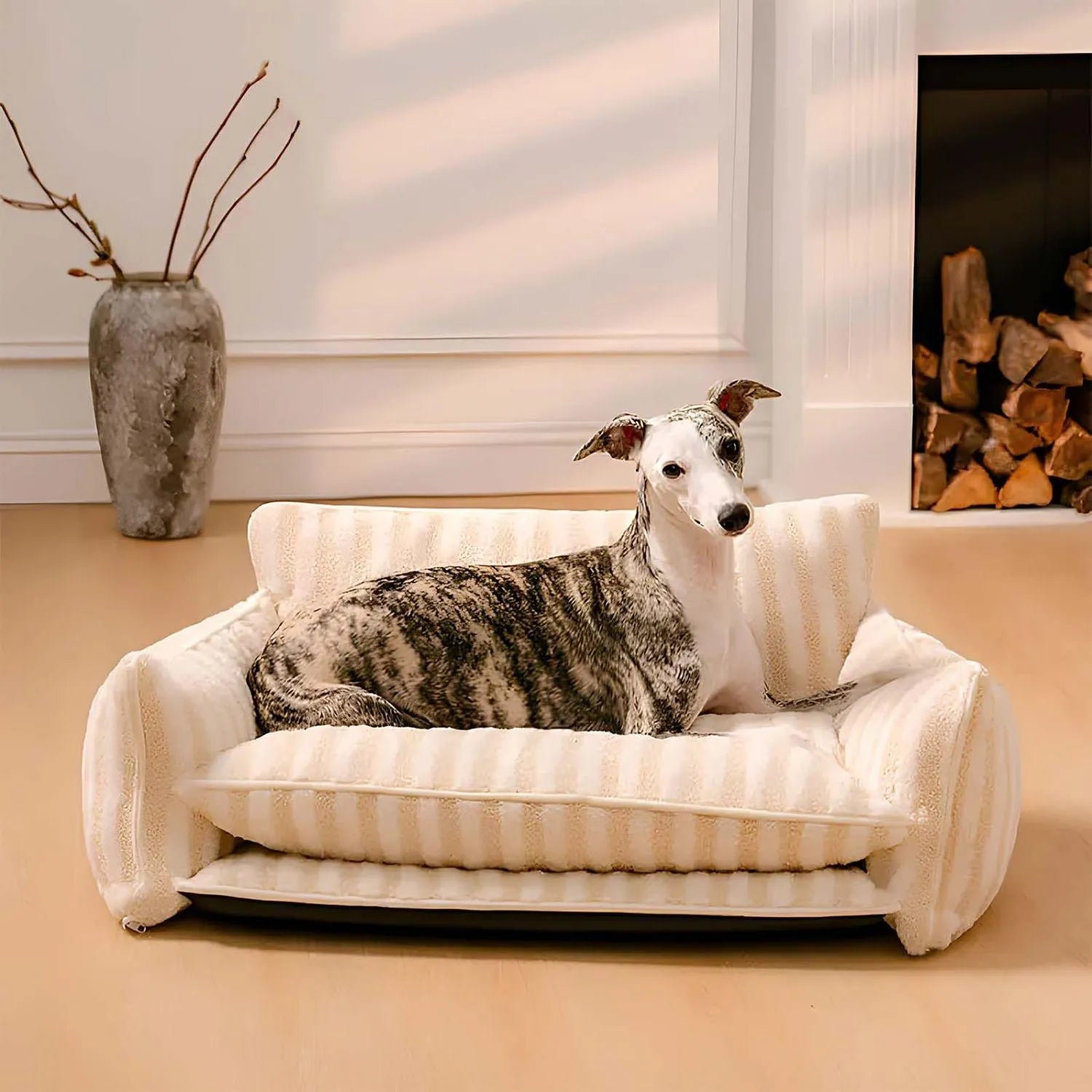 Purrfect Loungers | Trendy Gestreepte Huisdier Sofa van Schapenvacht