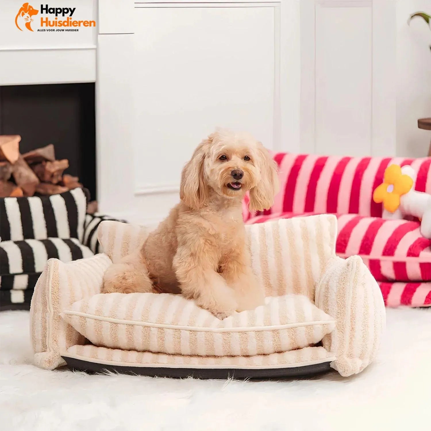 Purrfect Loungers | Trendy Gestreepte Huisdier Sofa van Schapenvacht