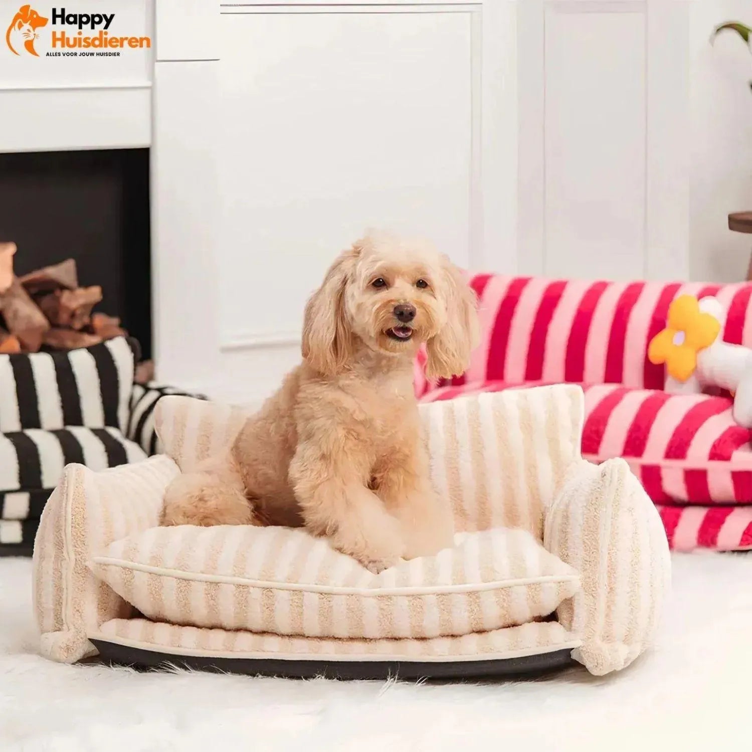 Purrfect Loungers | Trendy Gestreepte Huisdier Sofa van Schapenvacht