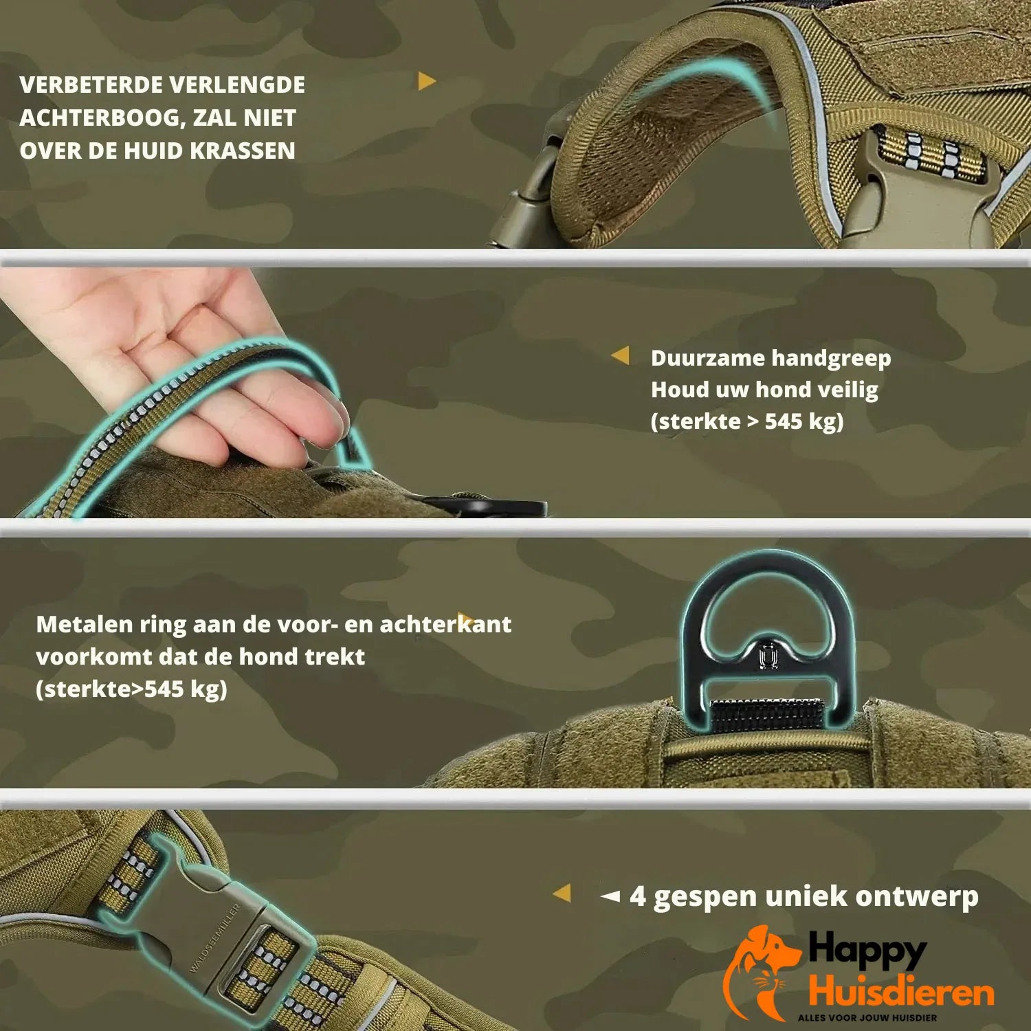 ReflectieKracht Harnas | Duurzaam Tactisch Hondenharnas met Reflecterende Details