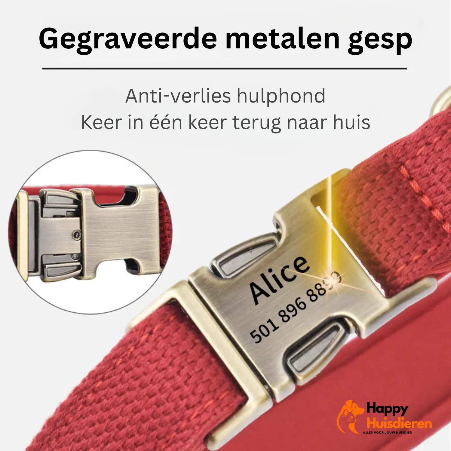 SafeID Nylon Halsband | Gepersonaliseerde Hondenhalsband met Naam en Telefoonnummer