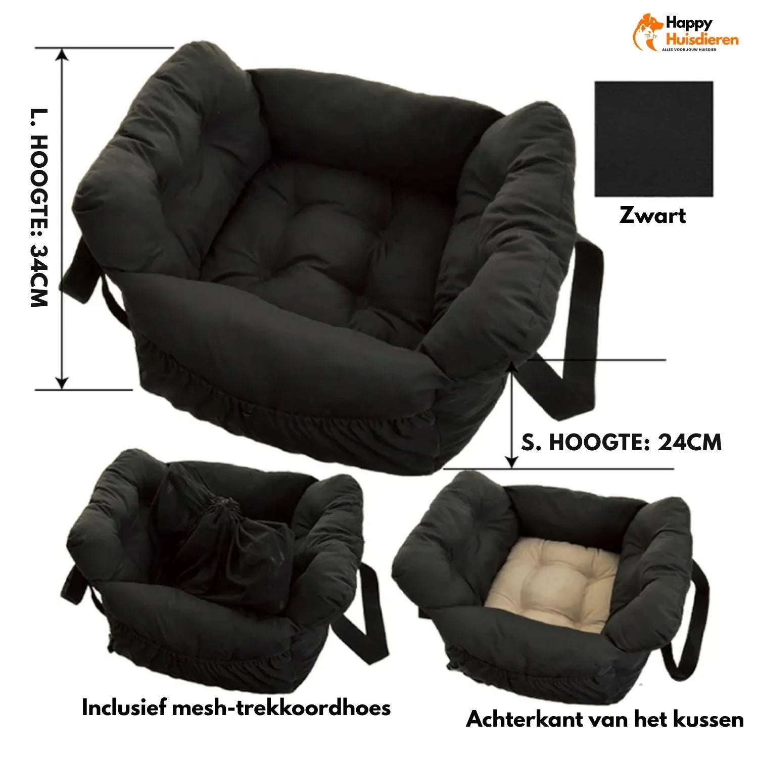 SafeSeat Bed | Autostoel voor honden met gordelbevestiging & wasbare hoes