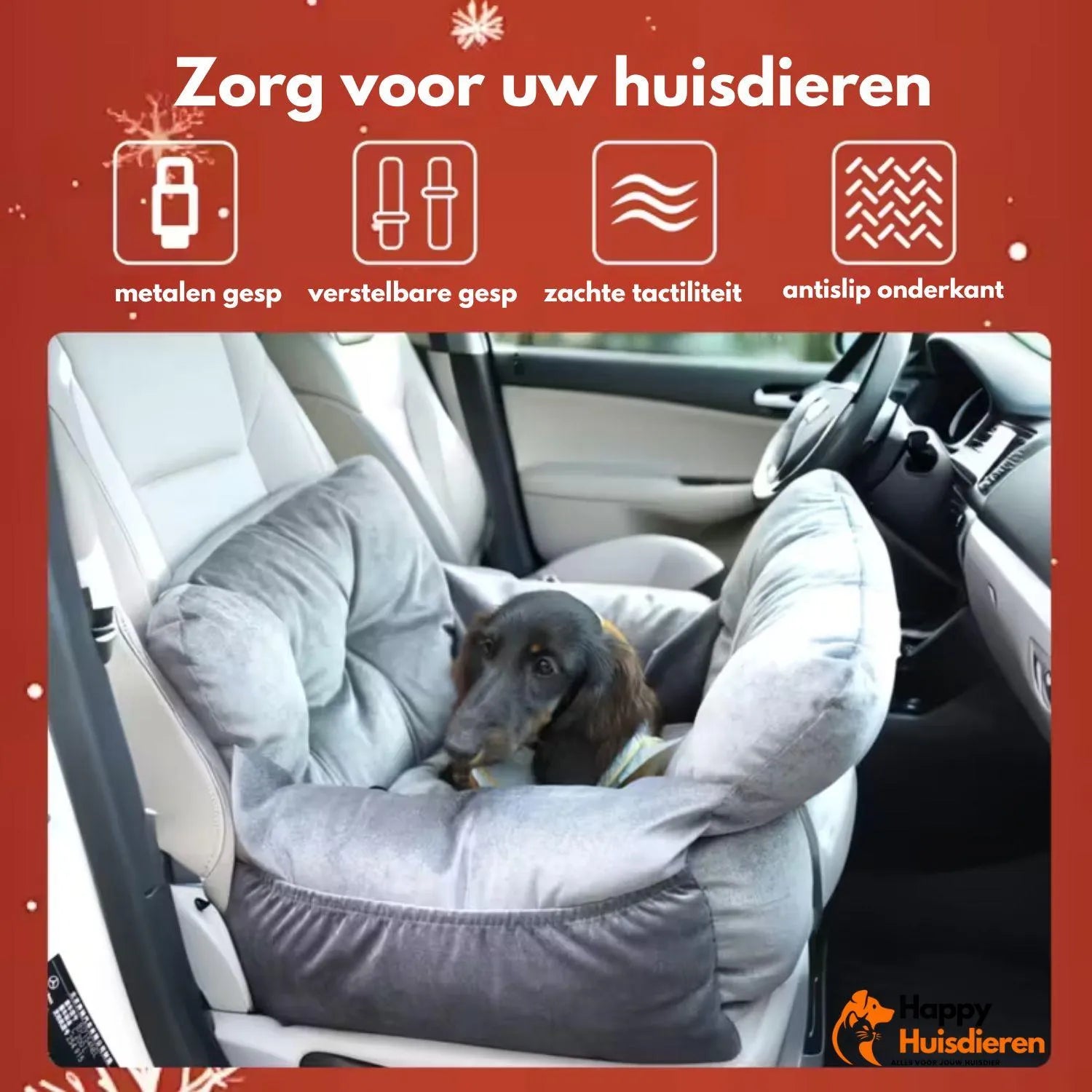 SafeSeat Bed | Autostoel voor honden met gordelbevestiging & wasbare hoes