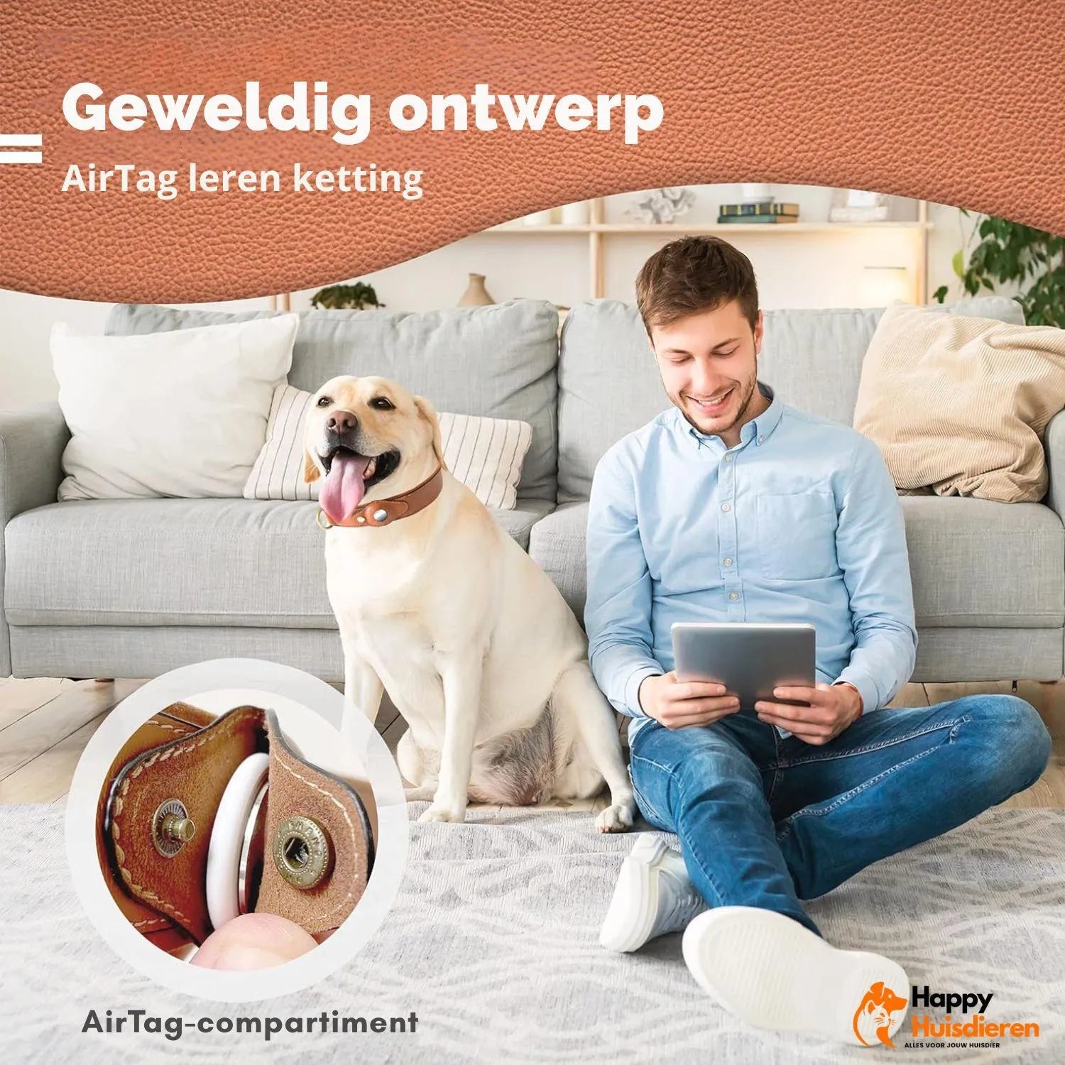 SafeTrack Collar | AirTag hondenhalsband met zachte voering & veilige houder