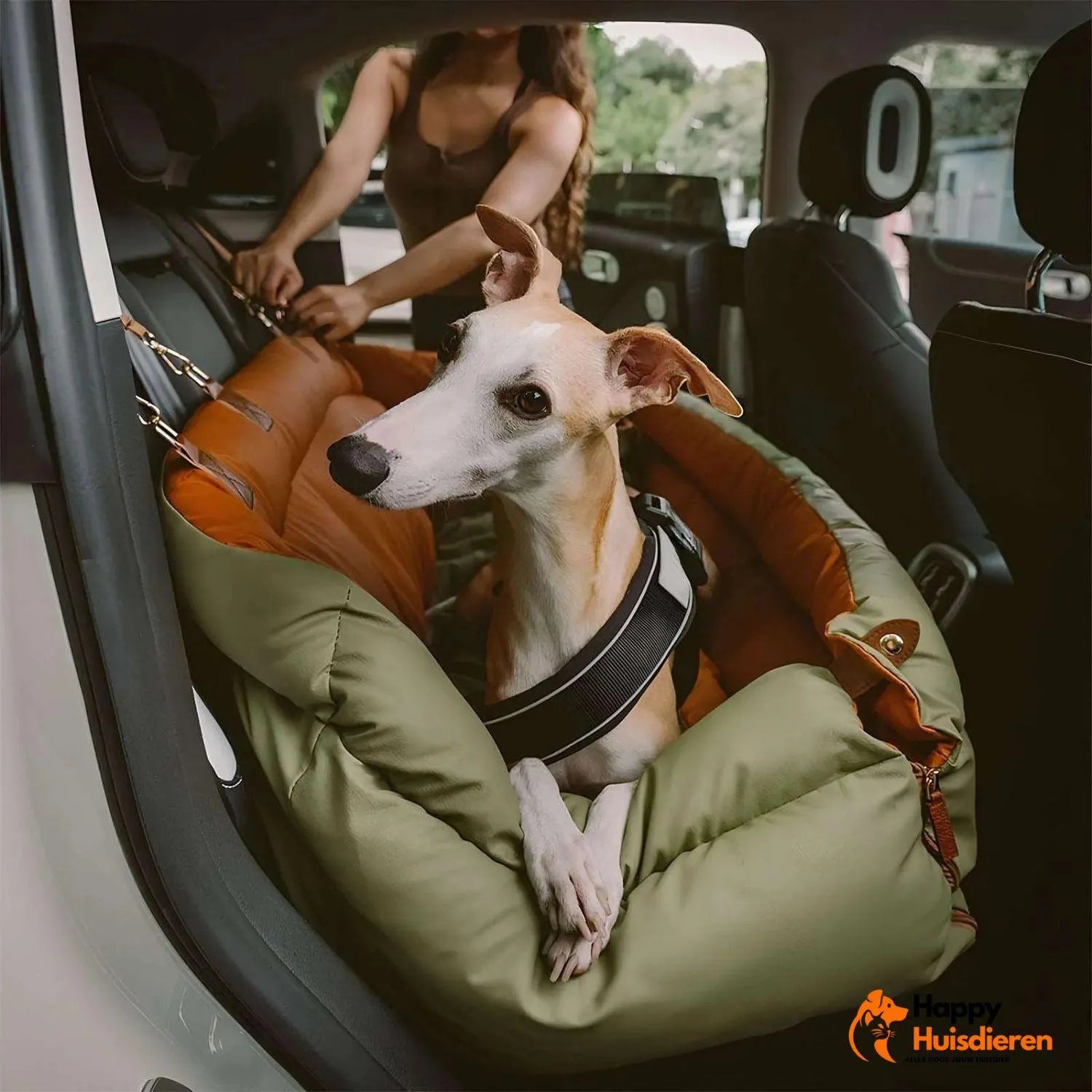 Stadsreisgenoot Luxe | Grote kunstleren autostoel voor honden met verhoogd zitcomfort