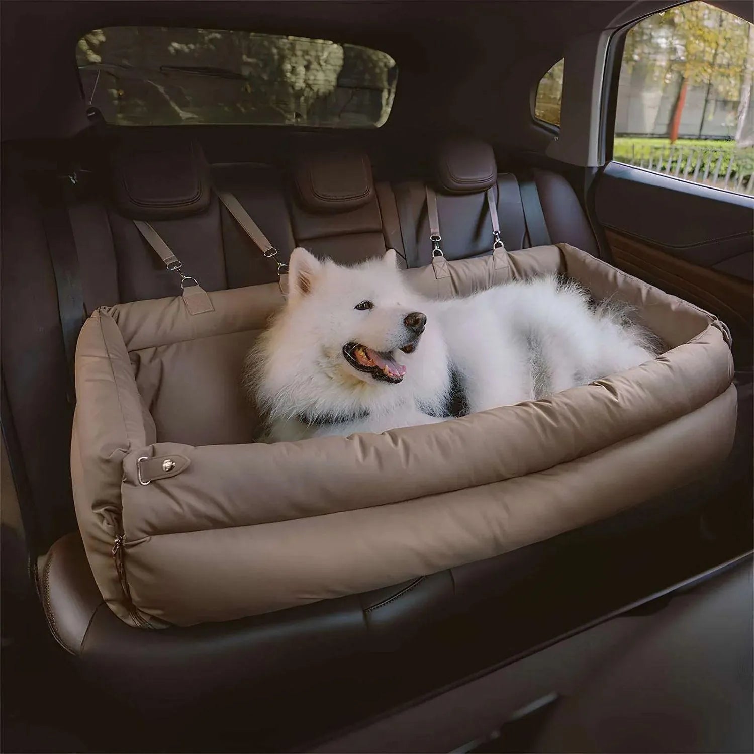 Stadsreisgenoot Luxe | Grote kunstleren autostoel voor honden met verhoogd zitcomfort