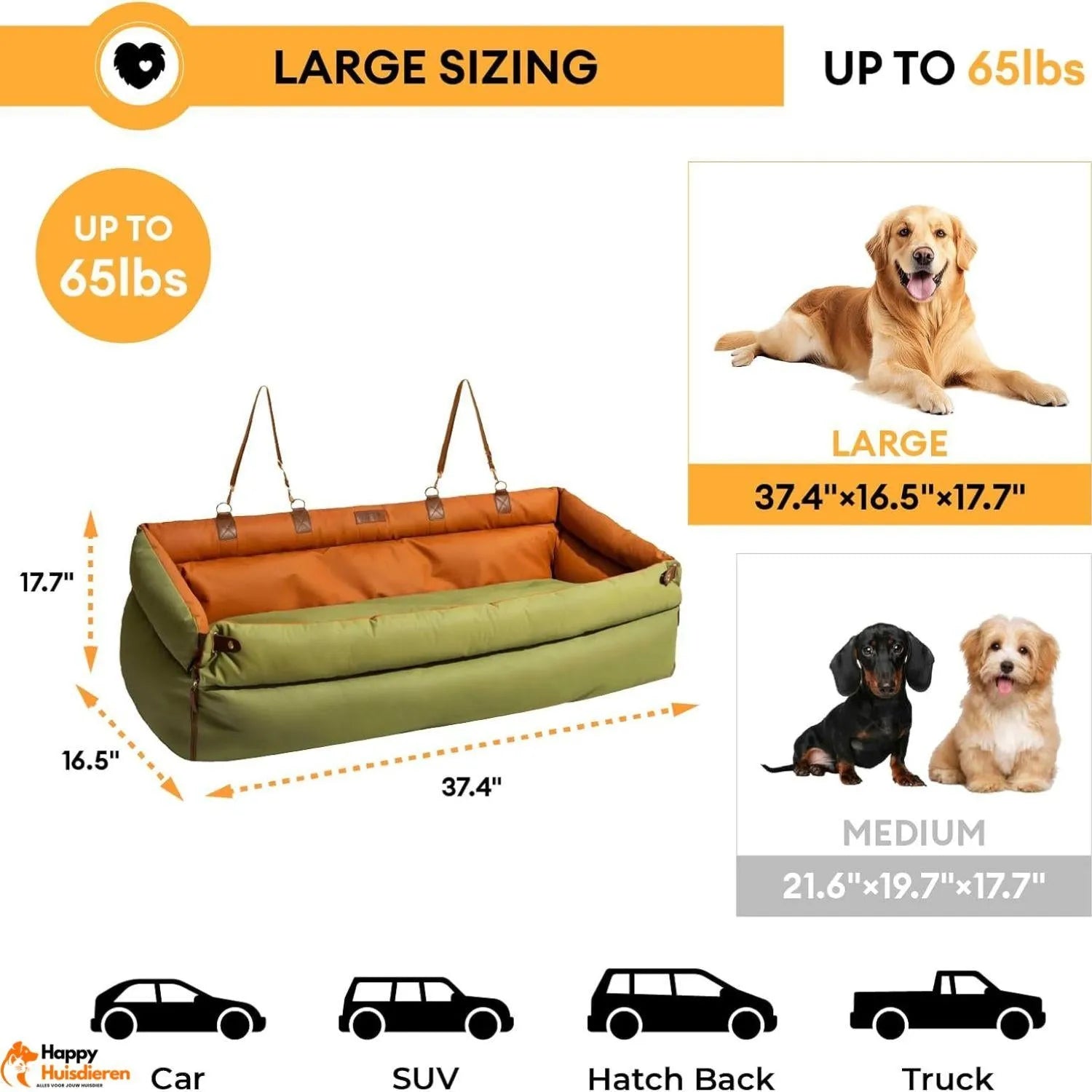 Stadsreisgenoot Luxe | Grote kunstleren autostoel voor honden met verhoogd zitcomfort