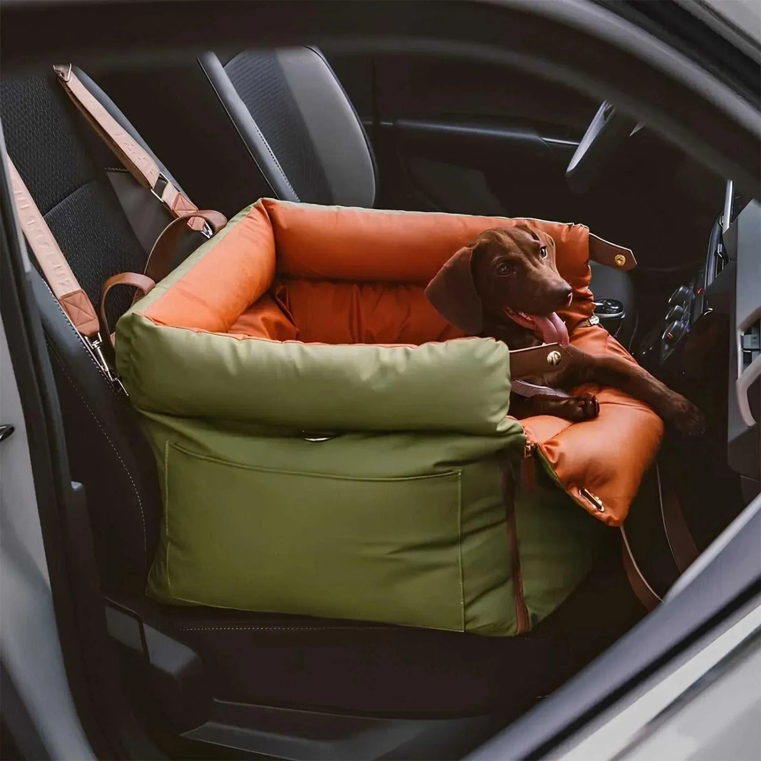 Stadsreisgenoot Luxe | Grote kunstleren autostoel voor honden met verhoogd zitcomfort