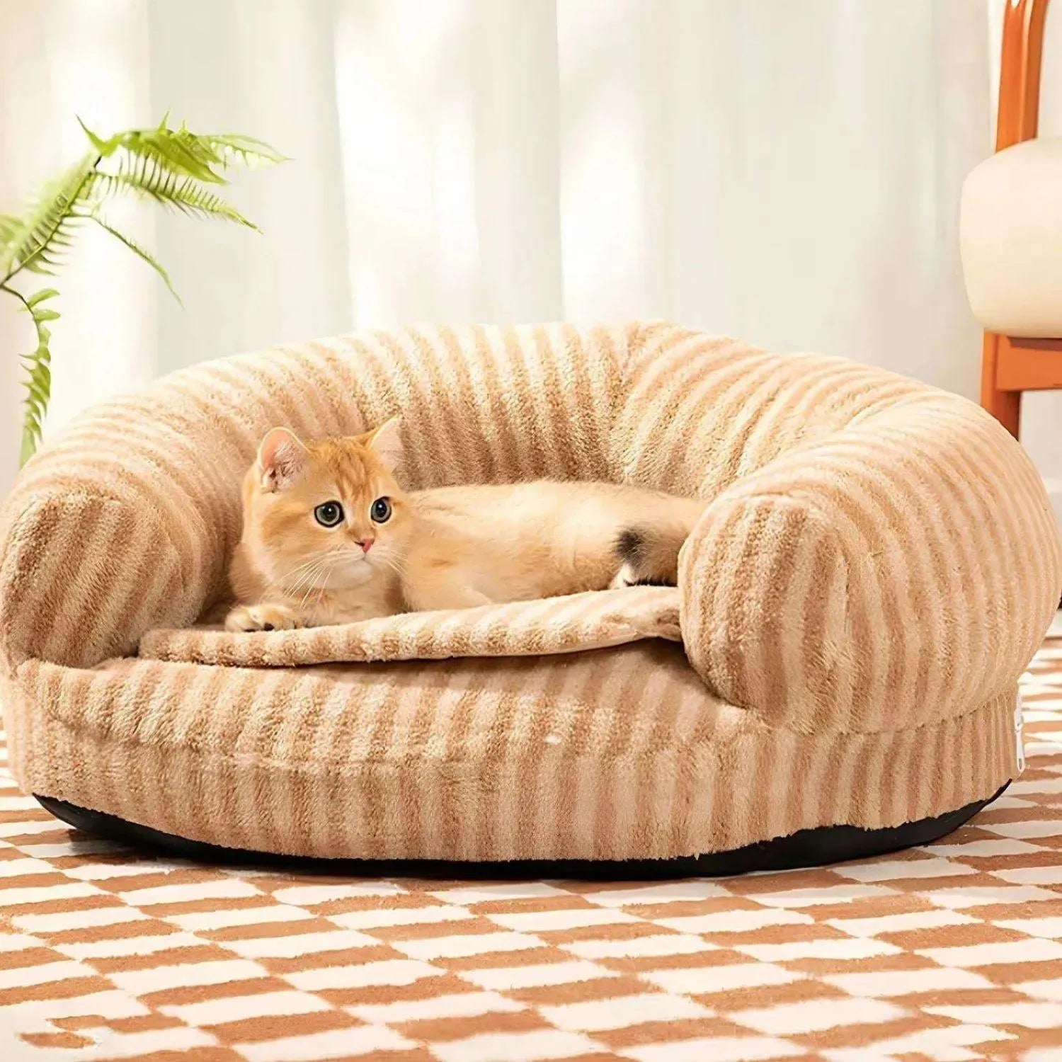 Stijlvolle Dierenlounge | Comfortabel Strak Gestreept Sofa Bed voor Katten & Honden