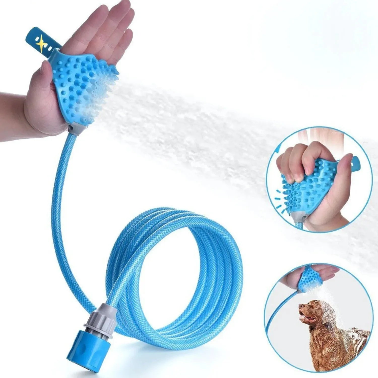 Waterflow Douchehandschoen voor Honden | 2-in-1 Douchekop met Borstel – Tuinslang Aansluiting, Instelbare Waterdruk & Zachte Vachtverzorging