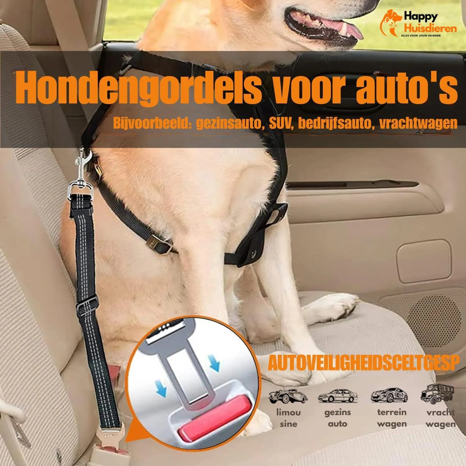 WoofBelt | Verstelbare Hondengordel voor Auto – Veilig & Comfortabel Reizen