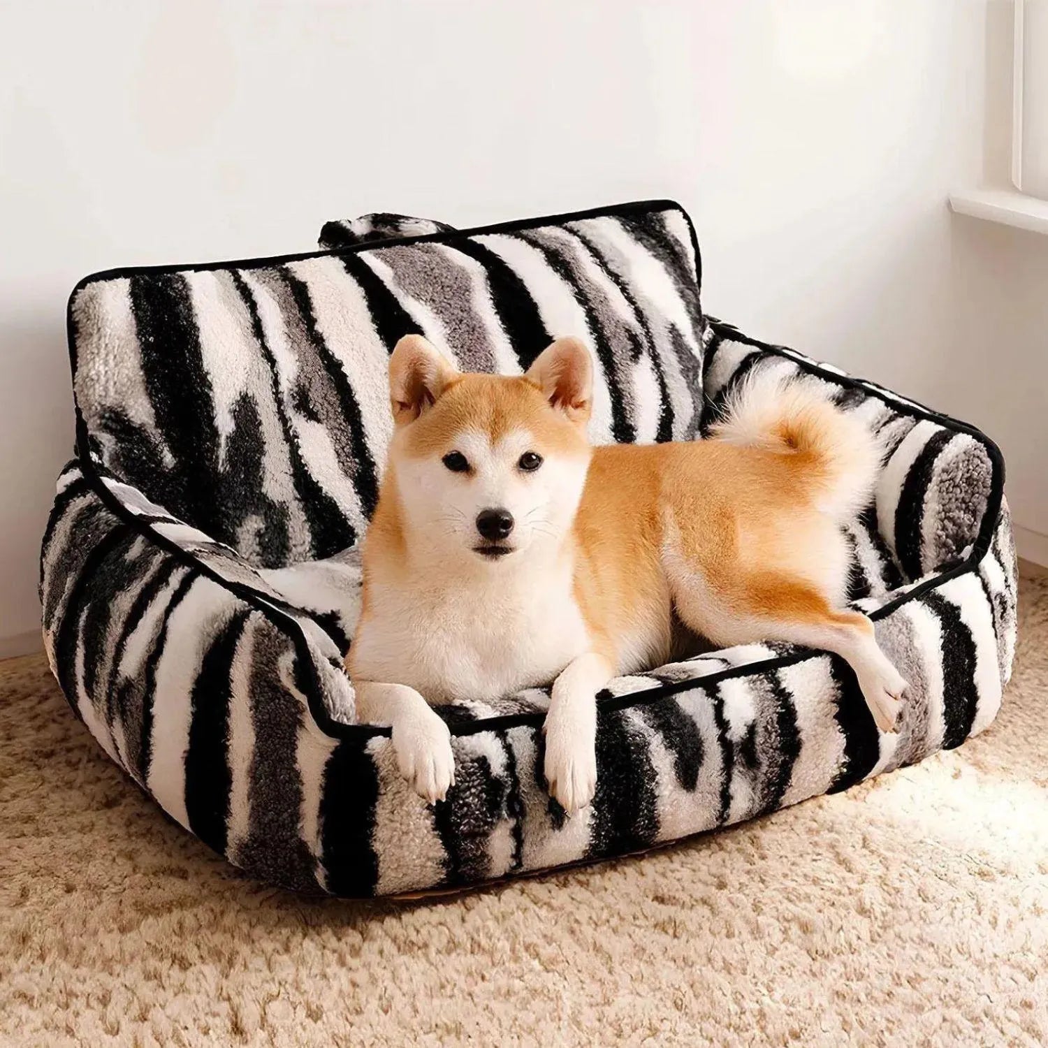 Zebra Comfort Lounge | Luxe Lamwol Dierenbank voor Honden en Katten