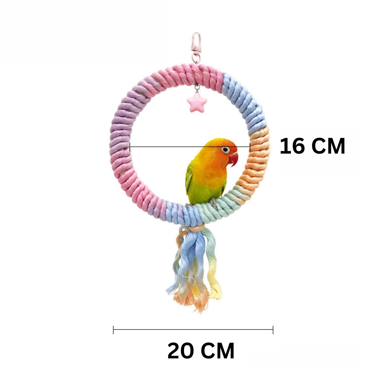 Kleurrijk klimtouw voor actieve vogels in een vogelkooi