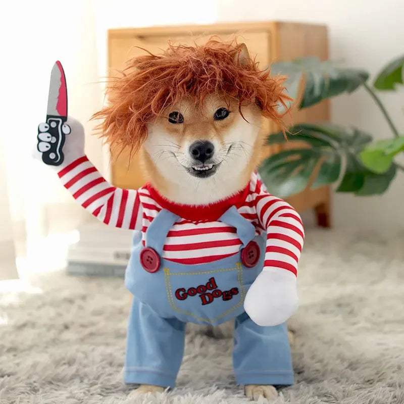 Grappig Chucky kostuum voor honden voor Halloween feest
