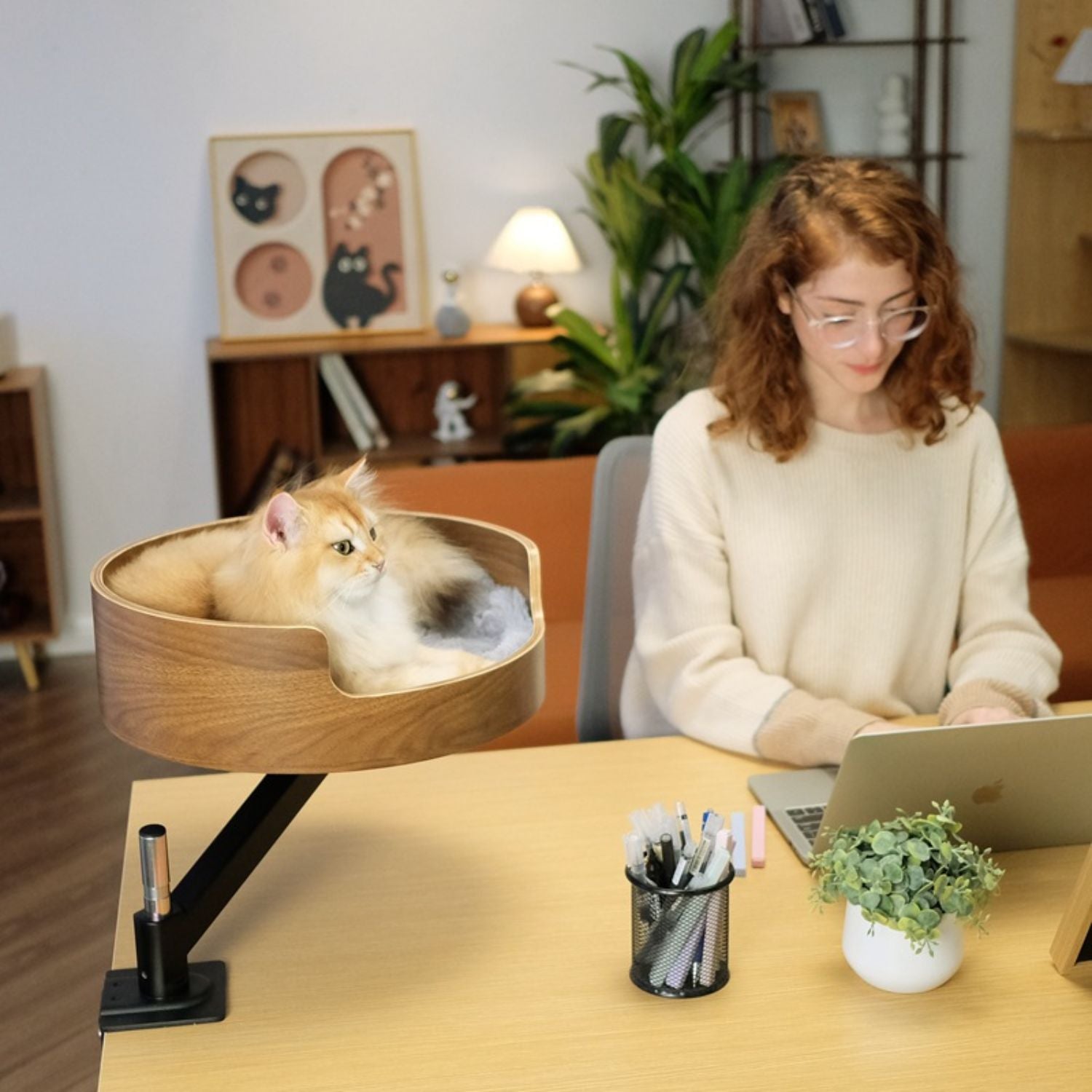 Verstelbare en draaibare dubbele kattenmand geschikt voor bureau gebruik