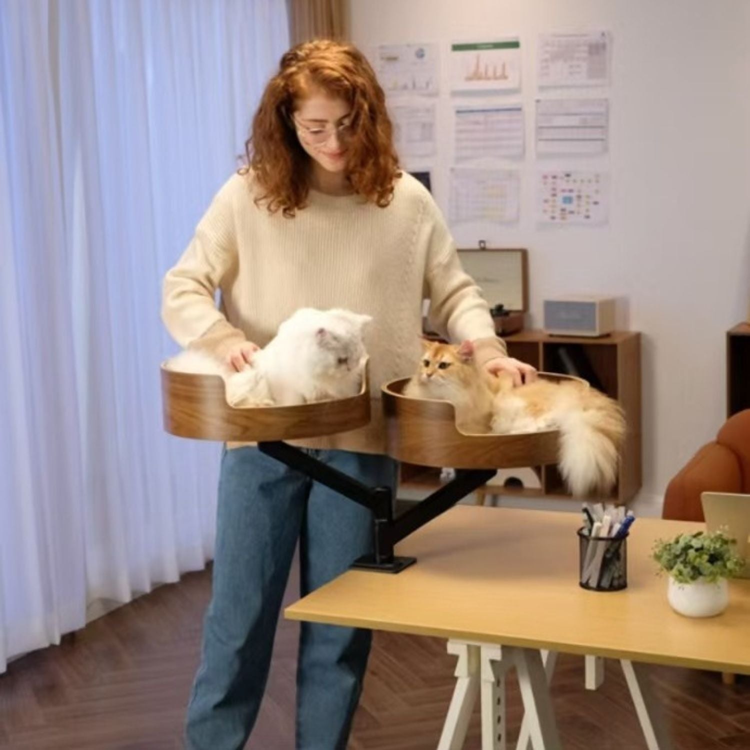 Verstelbare en draaibare dubbele kattenmand geschikt voor bureau gebruik