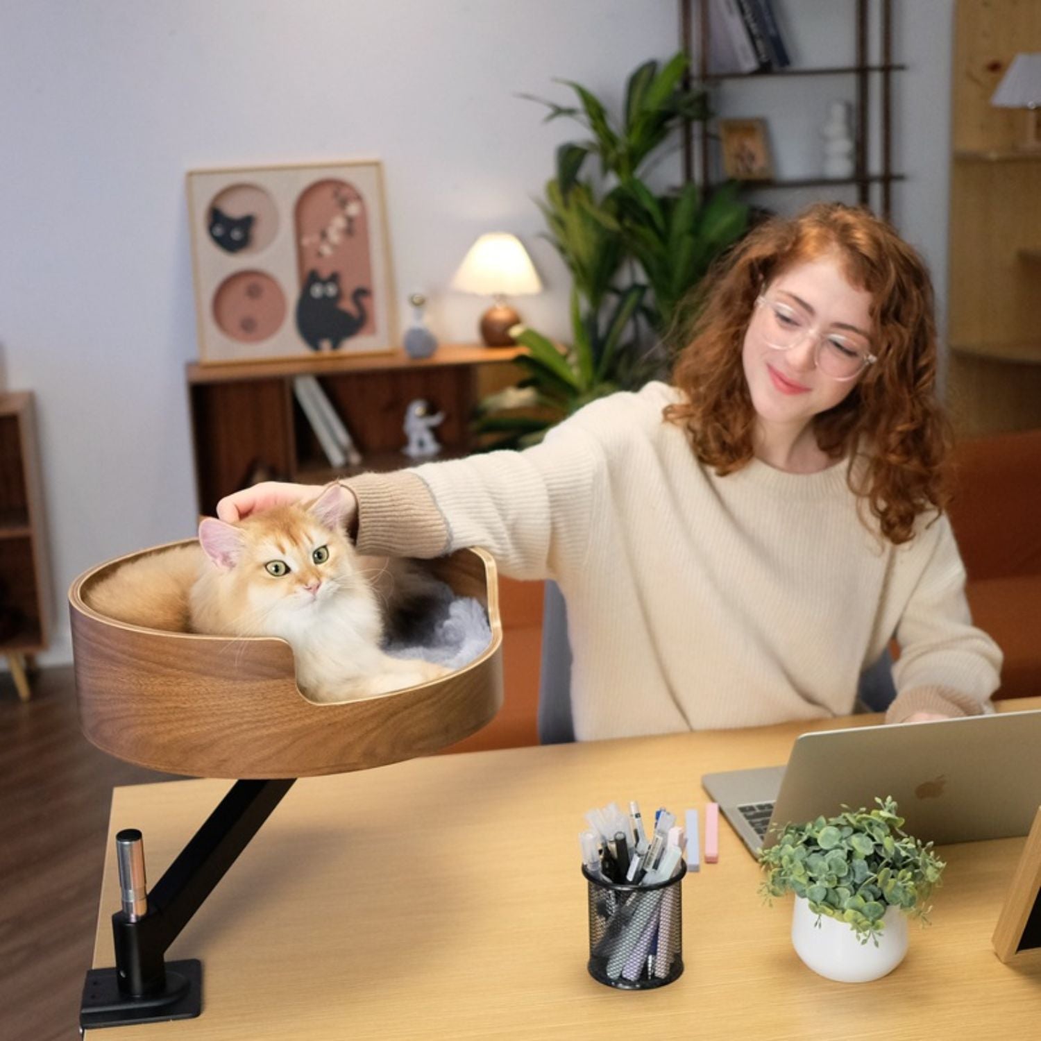 Verstelbare en draaibare dubbele kattenmand geschikt voor bureau gebruik