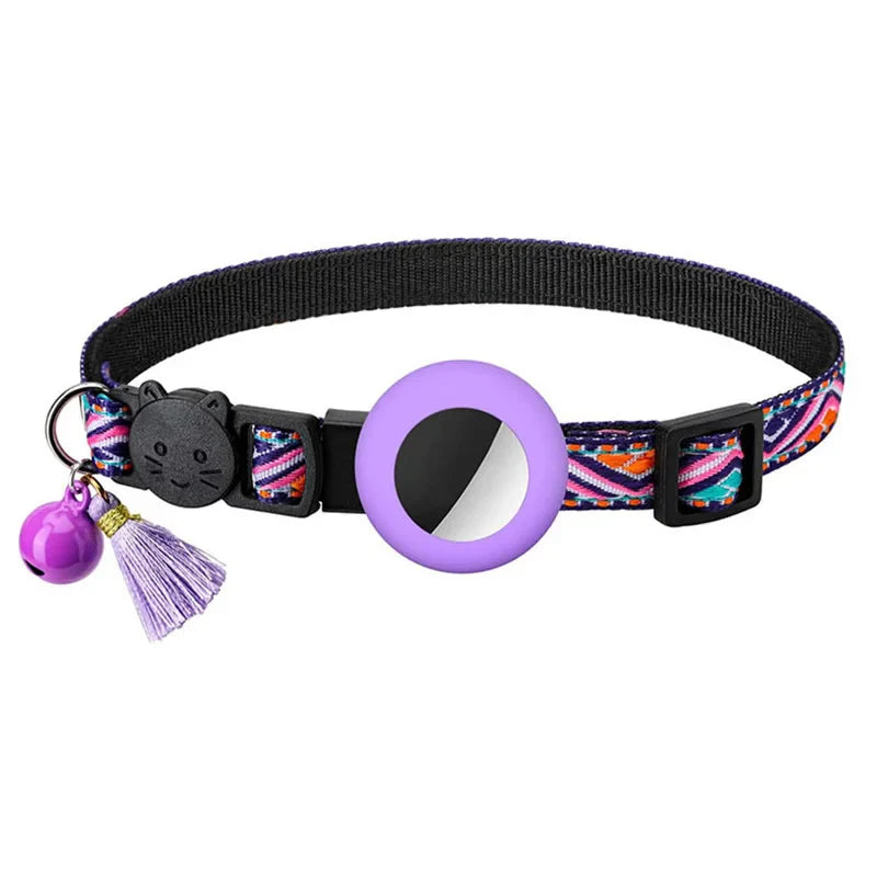Reflecterende kattenhalsband met geïntegreerde AirTag houder voor veilige buitenavonturen