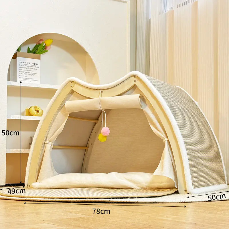 Gezellig kattenhuis met sisal dak voor krabben
