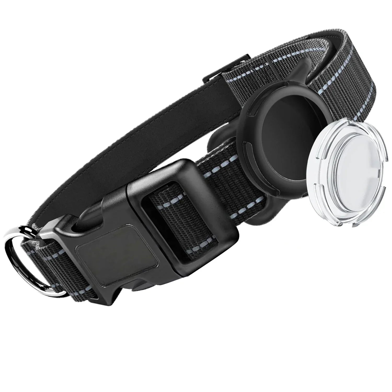 Reflecterende halsband met geïntegreerde AirTag houder voor veiligheid van huisdieren