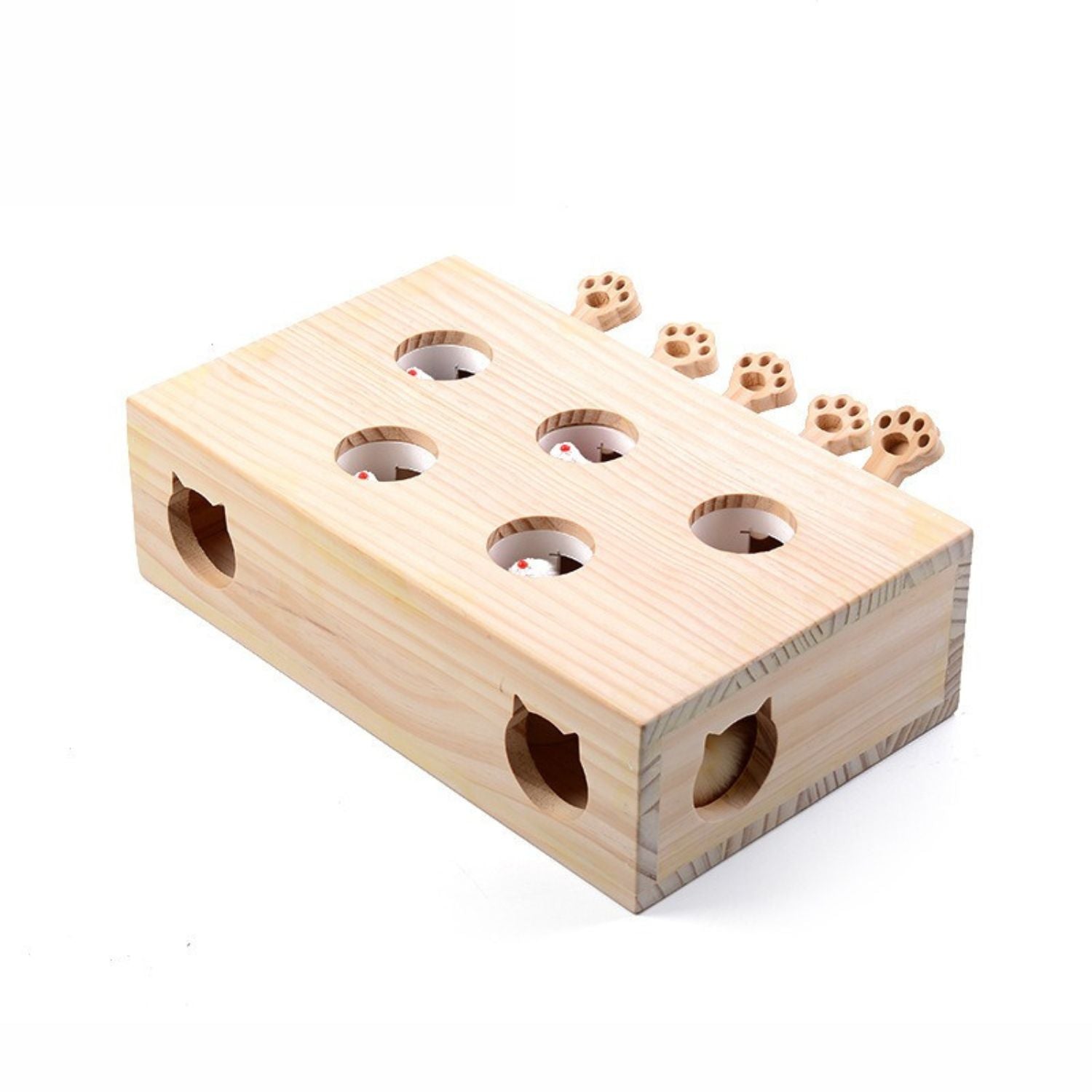 Houten spel voor katten om mollen te slaan als uitdaging