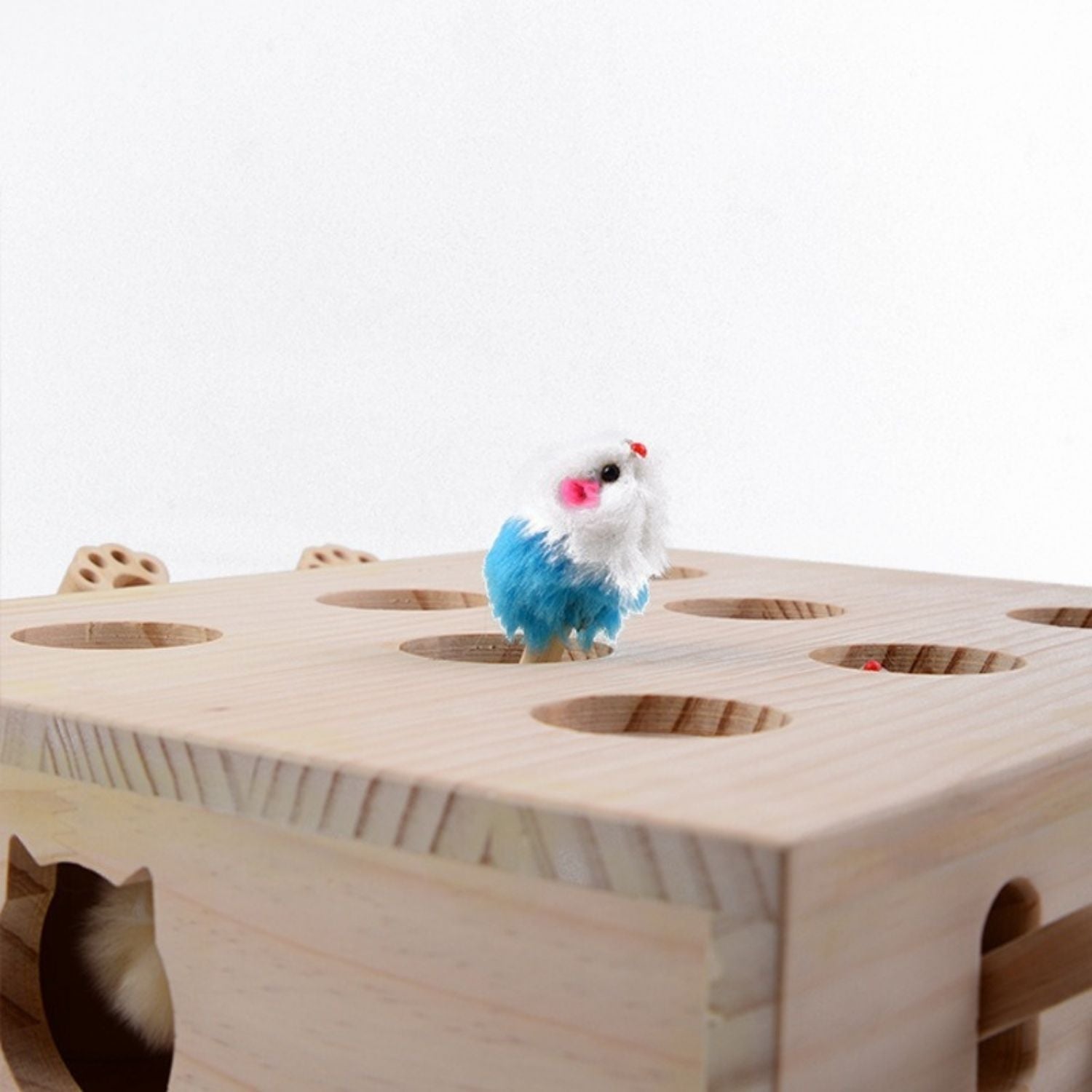 Houten spel voor katten om mollen te slaan als uitdaging