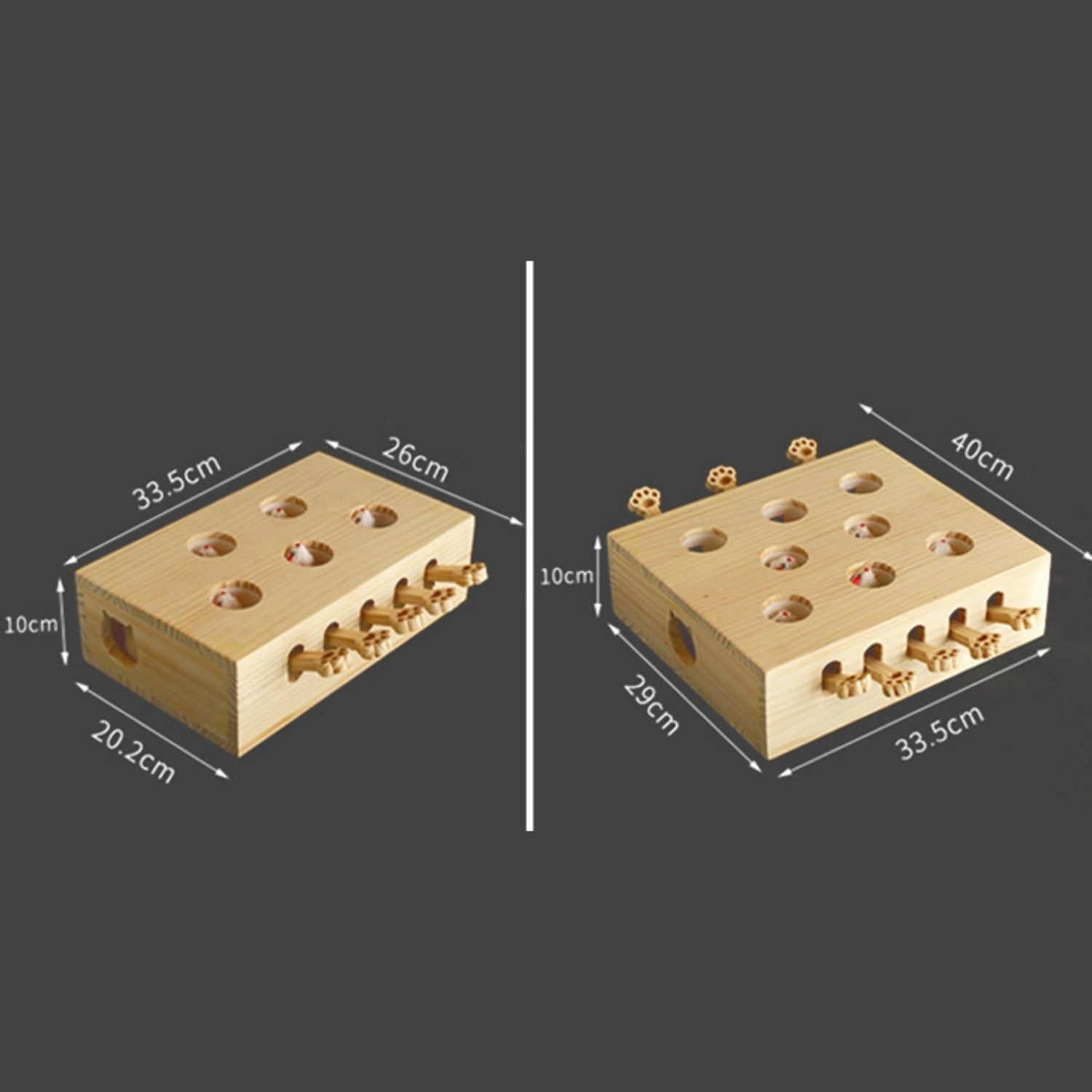 Houten spel voor katten om mollen te slaan als uitdaging