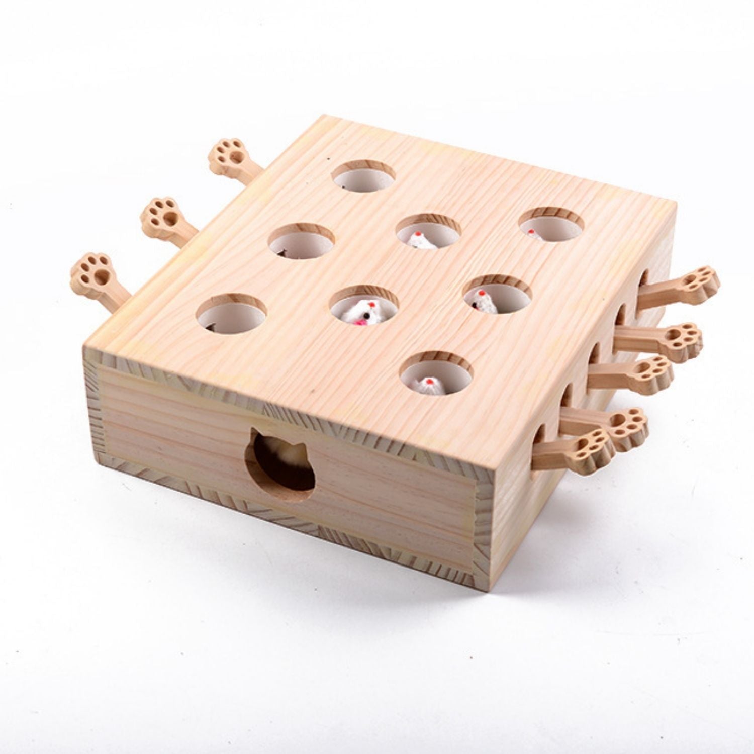 Houten spel voor katten om mollen te slaan als uitdaging