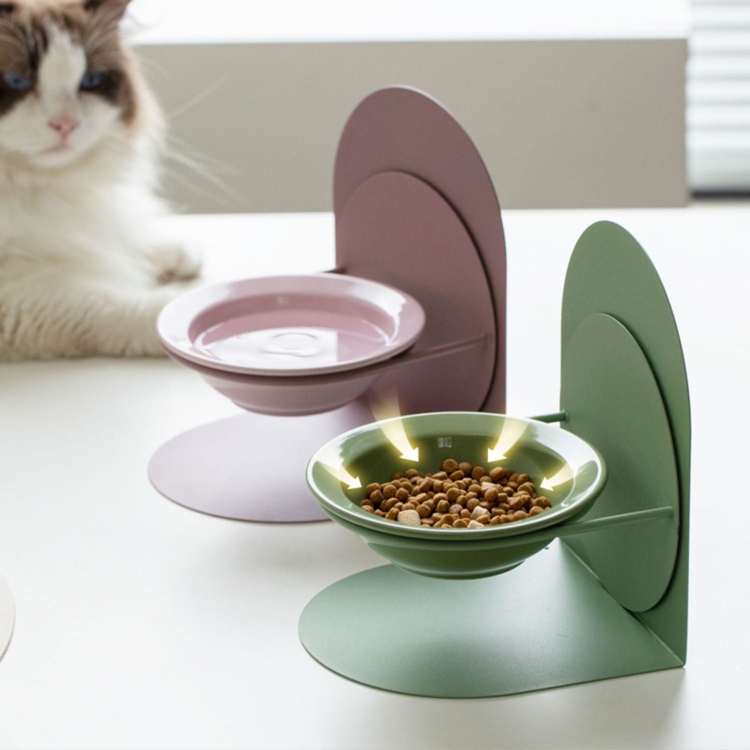 Keramische kattenkom met verstelbare hoogte en nekbescherming, voorkomt kantelen tijdens het eten