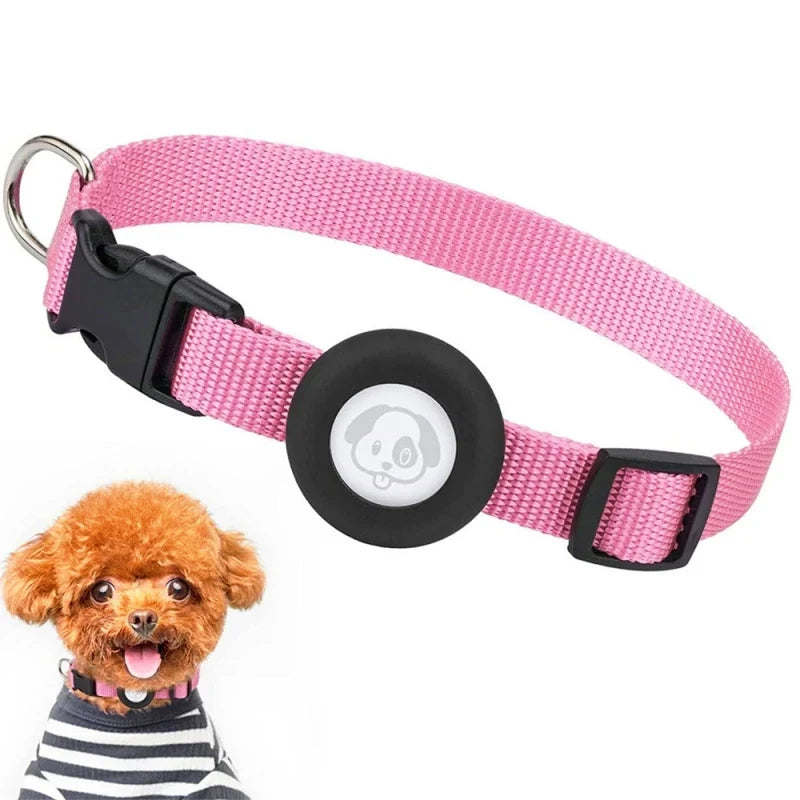 Verstelbare nylon hondenhalsband met AirTag houder voor locatie tracking