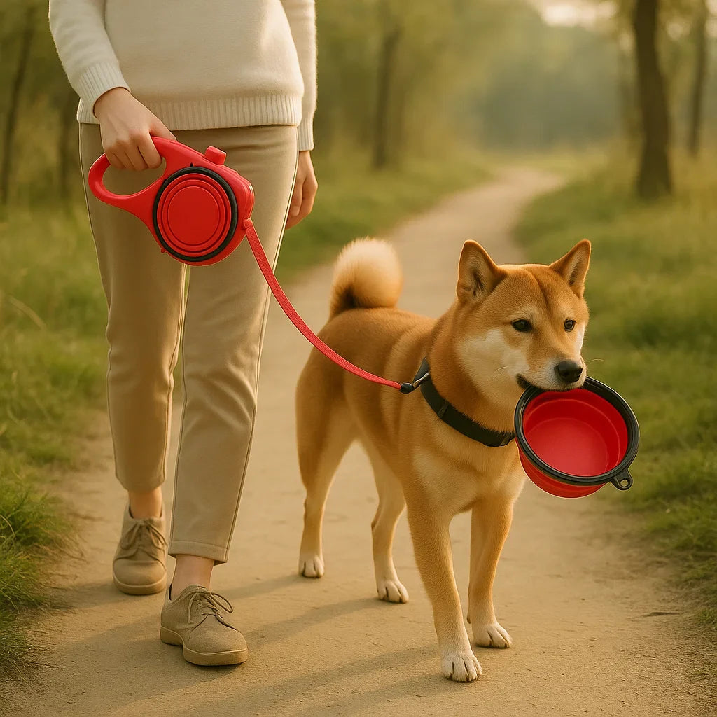 3-in-1 drinkfles en hondenriem voor reizen met de hond