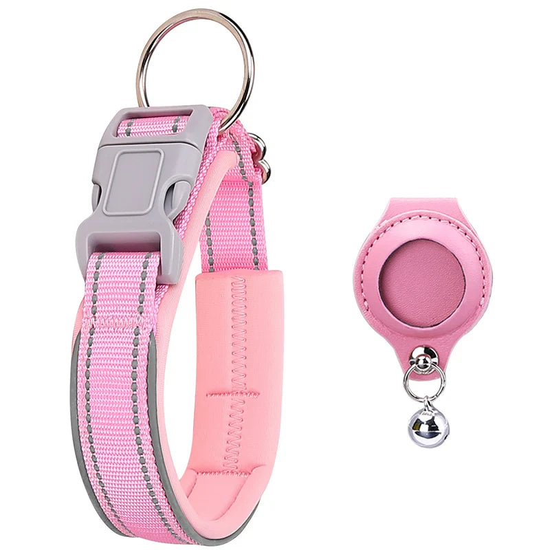 Reflecterende hondenhalsband met AirTag houder en zachte voering voor extra veiligheid